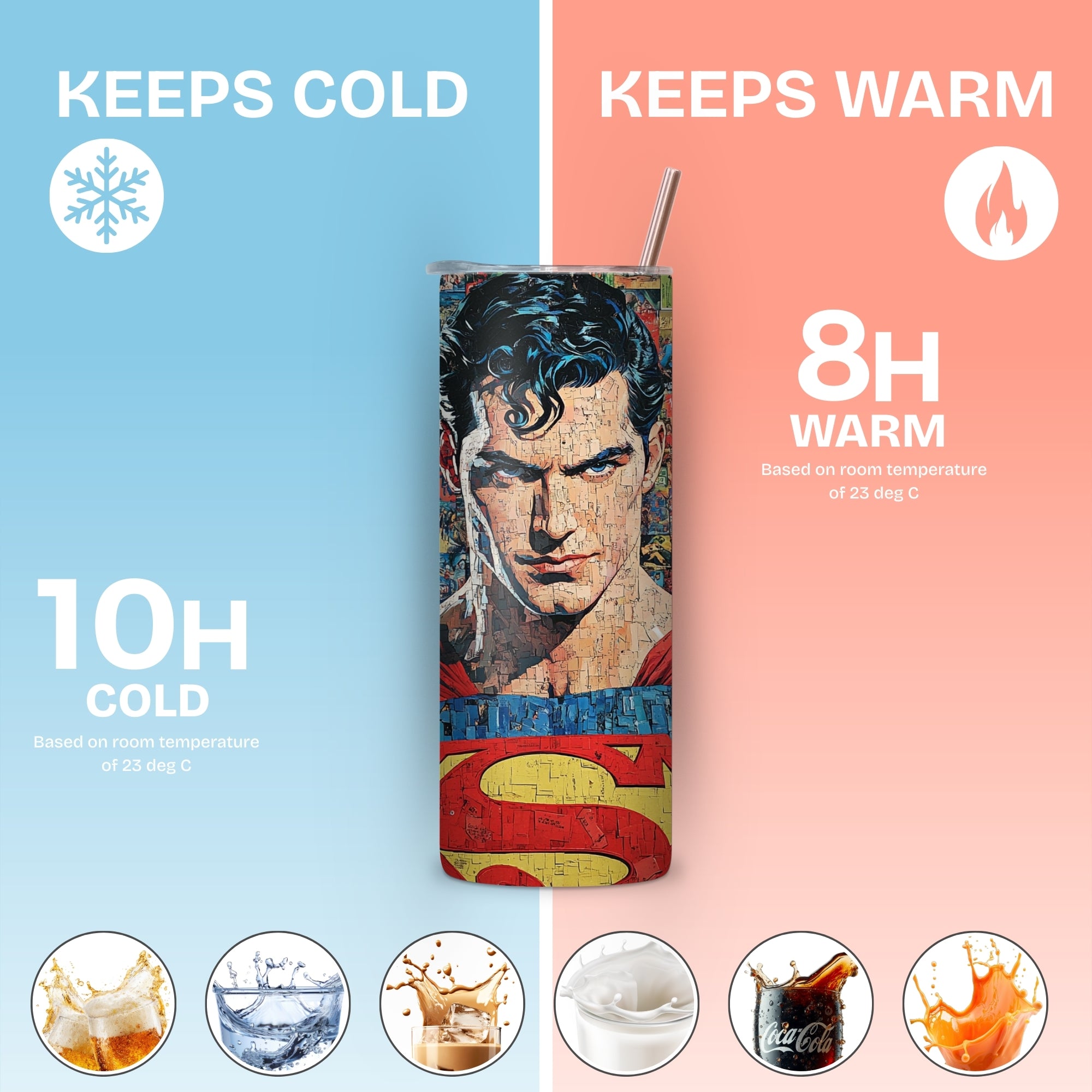 SuperMan Themed Stainless Steel Vacuum Insulated Tumbler