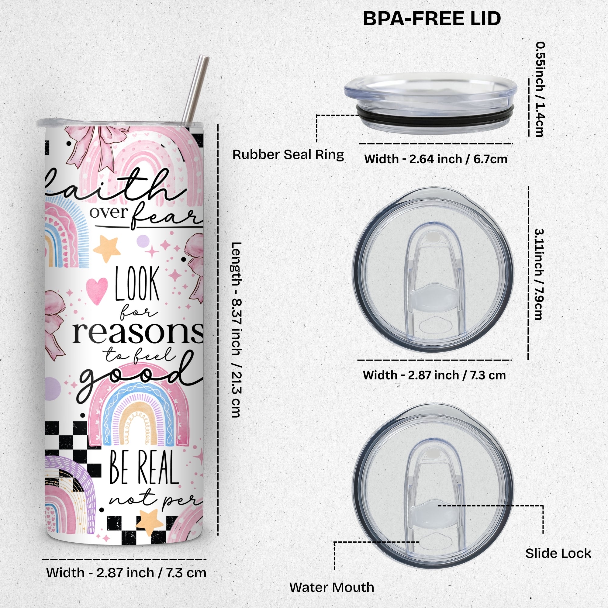 Rainbow Affirmations Themed Stainless Steel Vacuum Insulated Tumbler