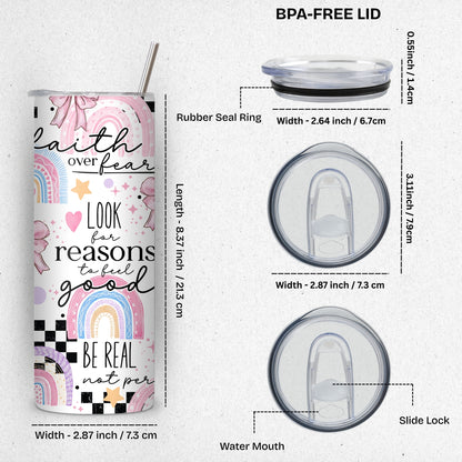 Rainbow Affirmations Themed Stainless Steel Vacuum Insulated Tumbler