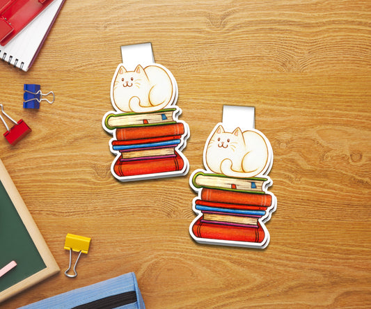 Books and Fat Cat Magnetic Bookmark