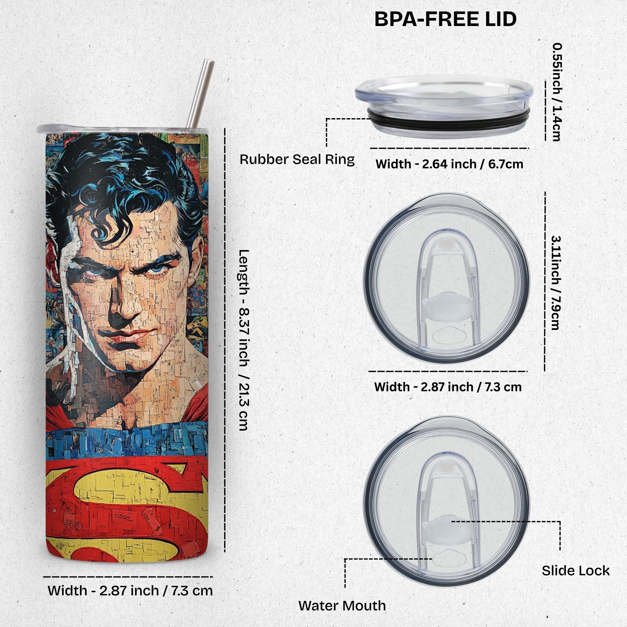 SuperMan Themed Stainless Steel Vacuum Insulated Tumbler