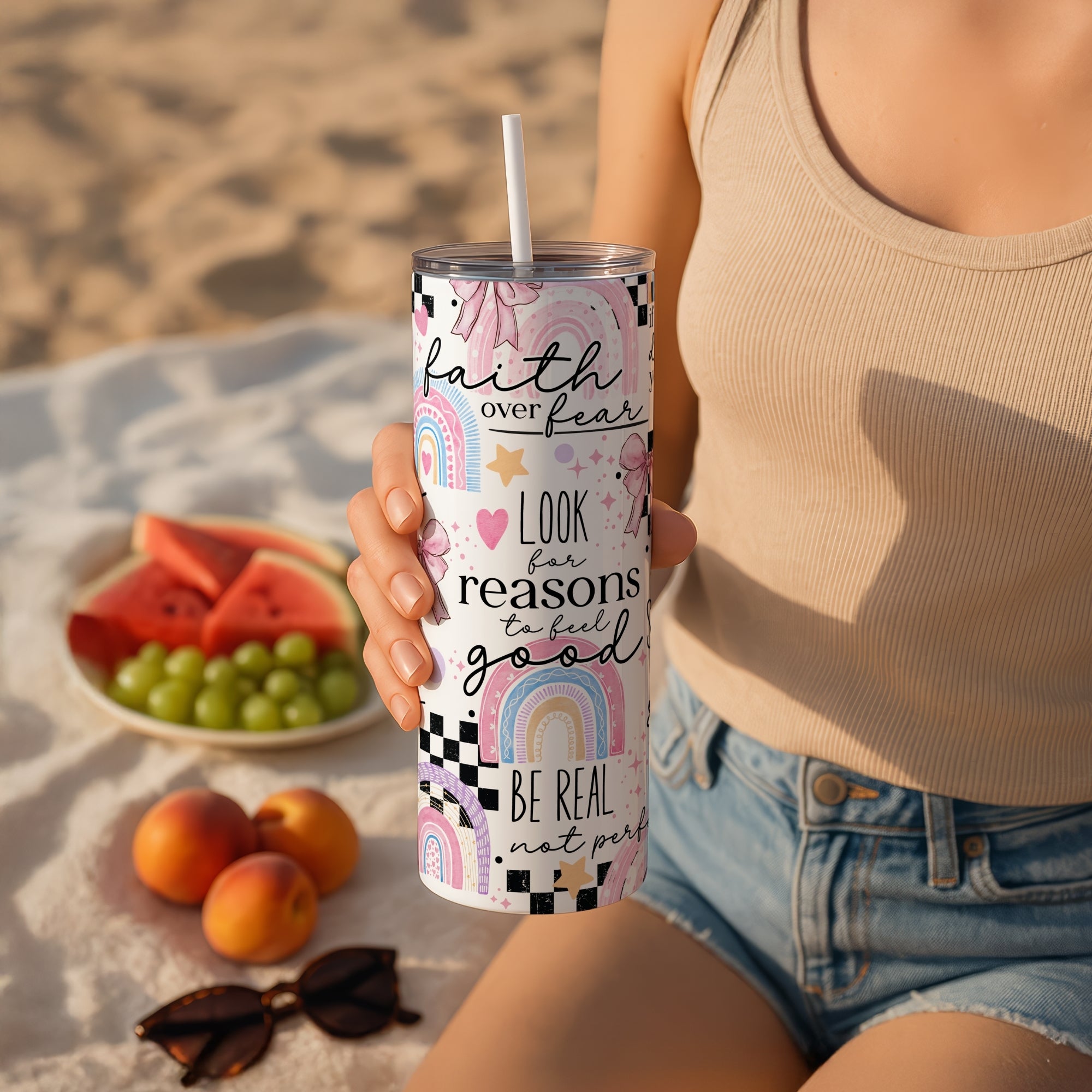 Rainbow Affirmations Themed Stainless Steel Vacuum Insulated Tumbler