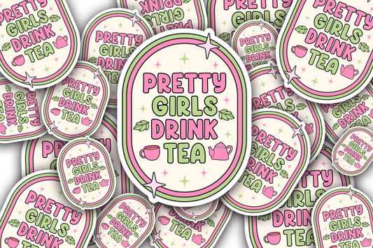 Pretty girls drink Tea Vinyl Waterproof Sticker