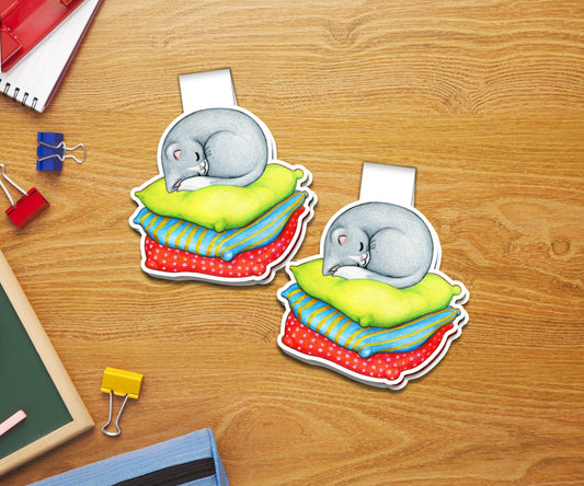 Grey Cat on Pillows Magnetic Bookmark