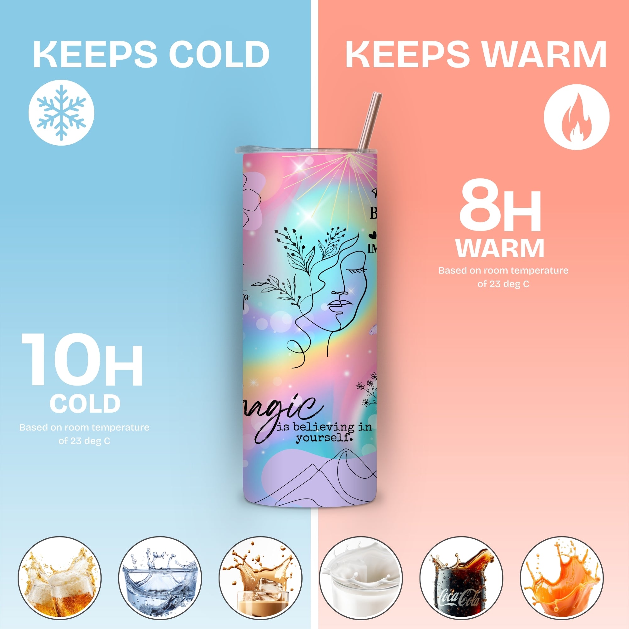 Unicorn Colored  Affirmations Stainless Steel Vacuum Insulated Tumbler