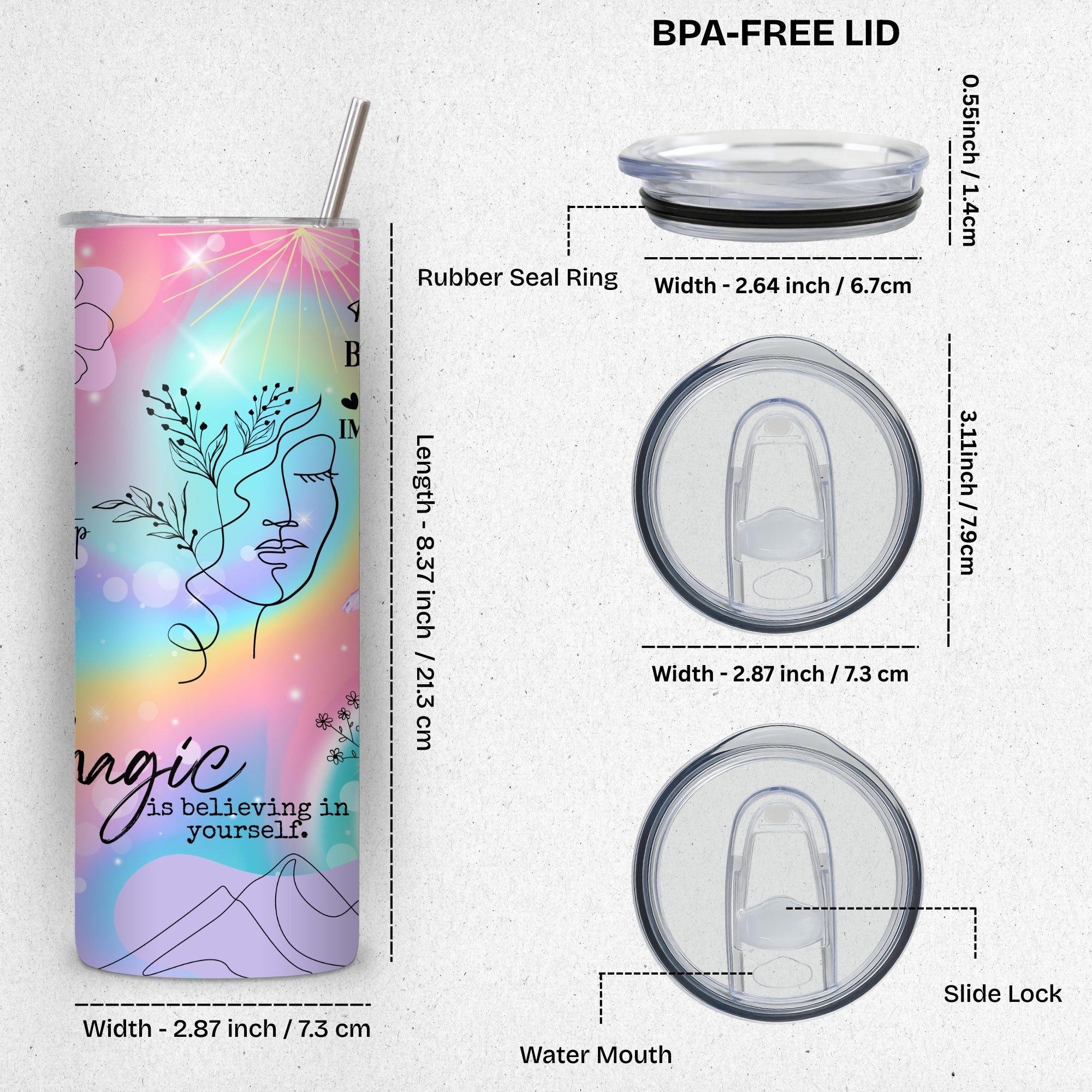 Unicorn Colored  Affirmations Stainless Steel Vacuum Insulated Tumbler