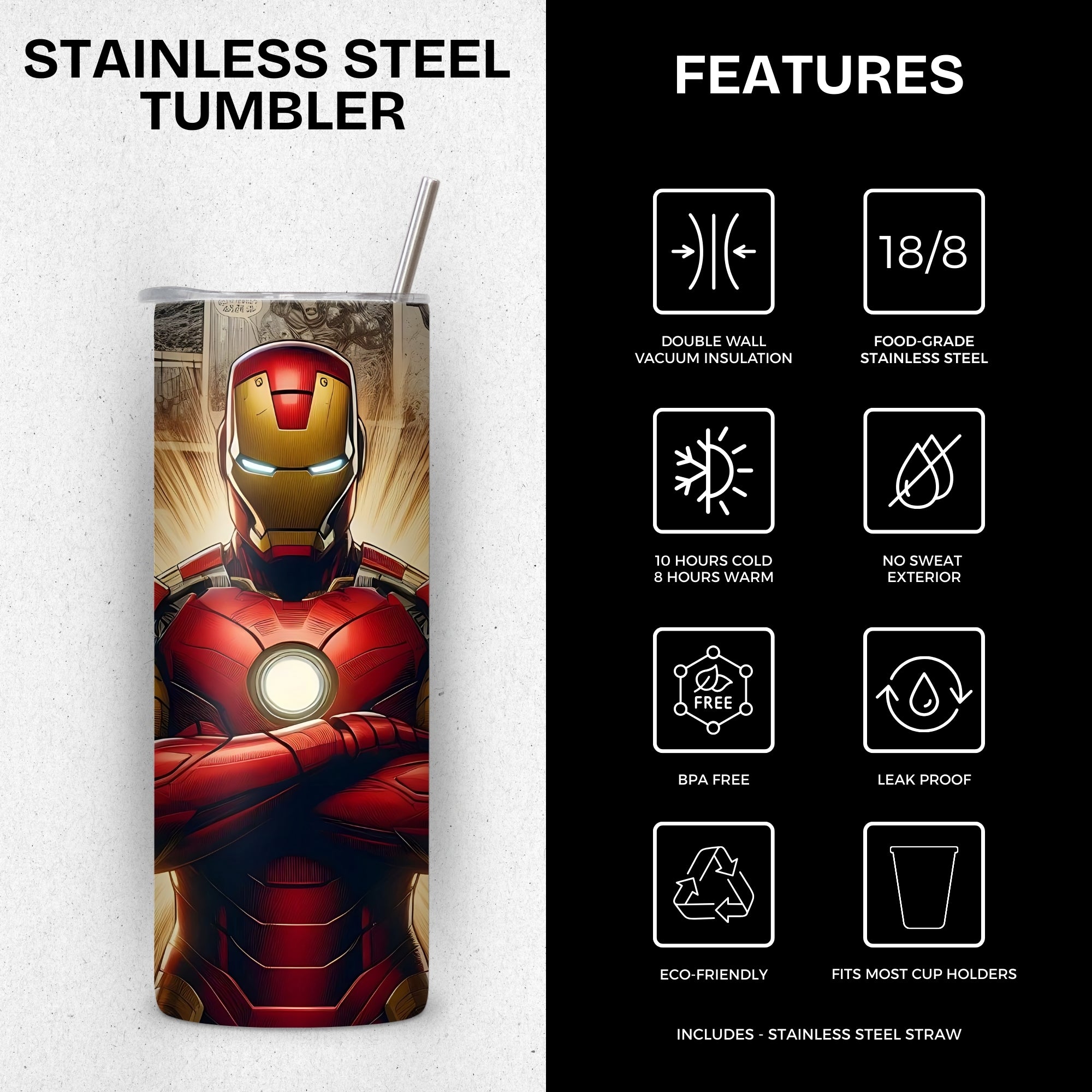 Iron Man Themed Stainless Steel Vacuum Insulated Tumbler