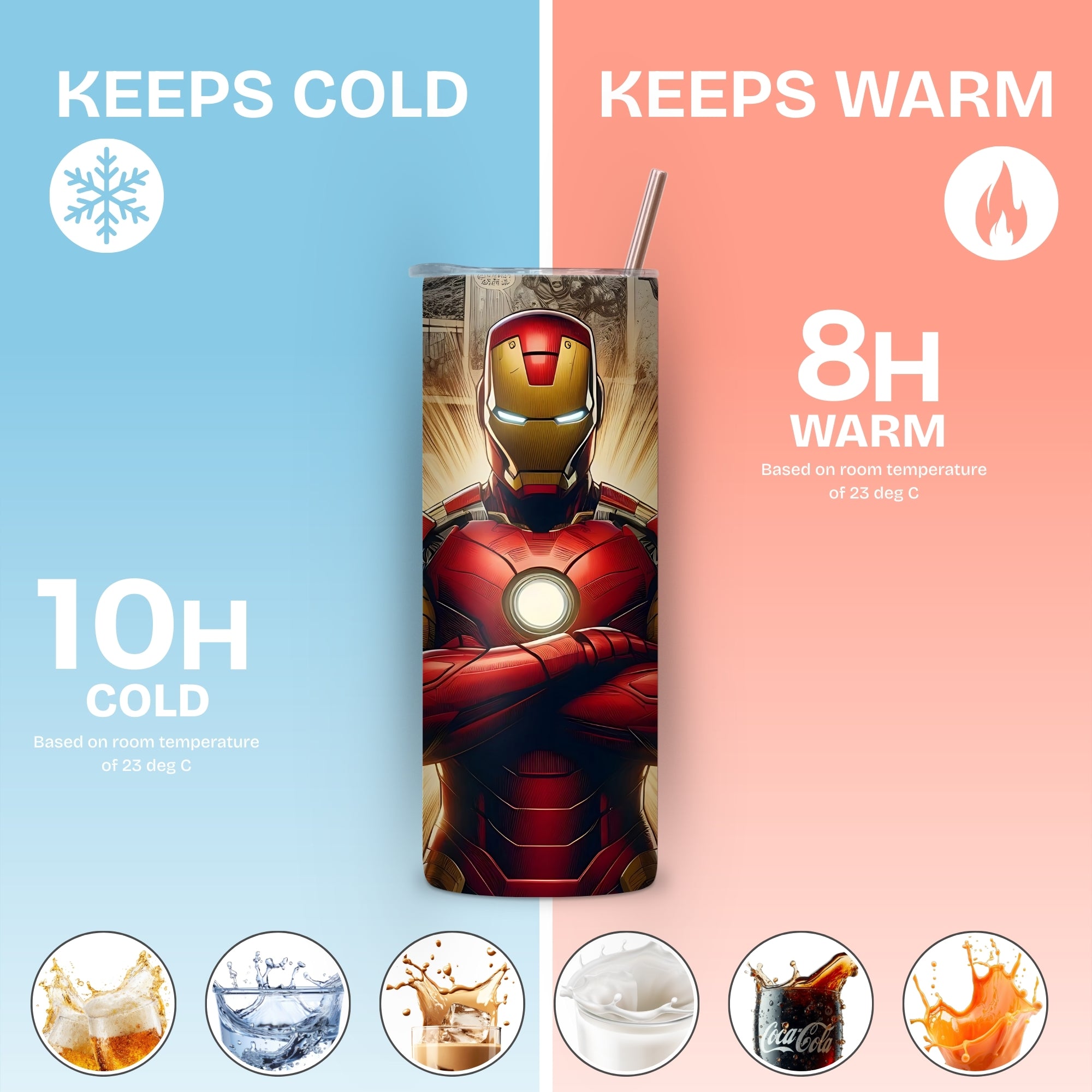 Iron Man Themed Stainless Steel Vacuum Insulated Tumbler
