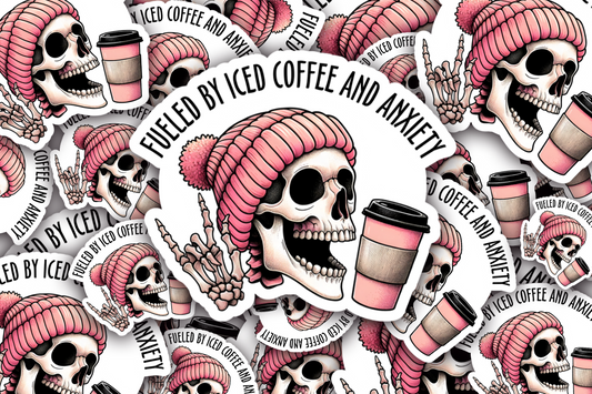 Fueled By Coffee & Anxiety Vinyl Waterproof Sticker