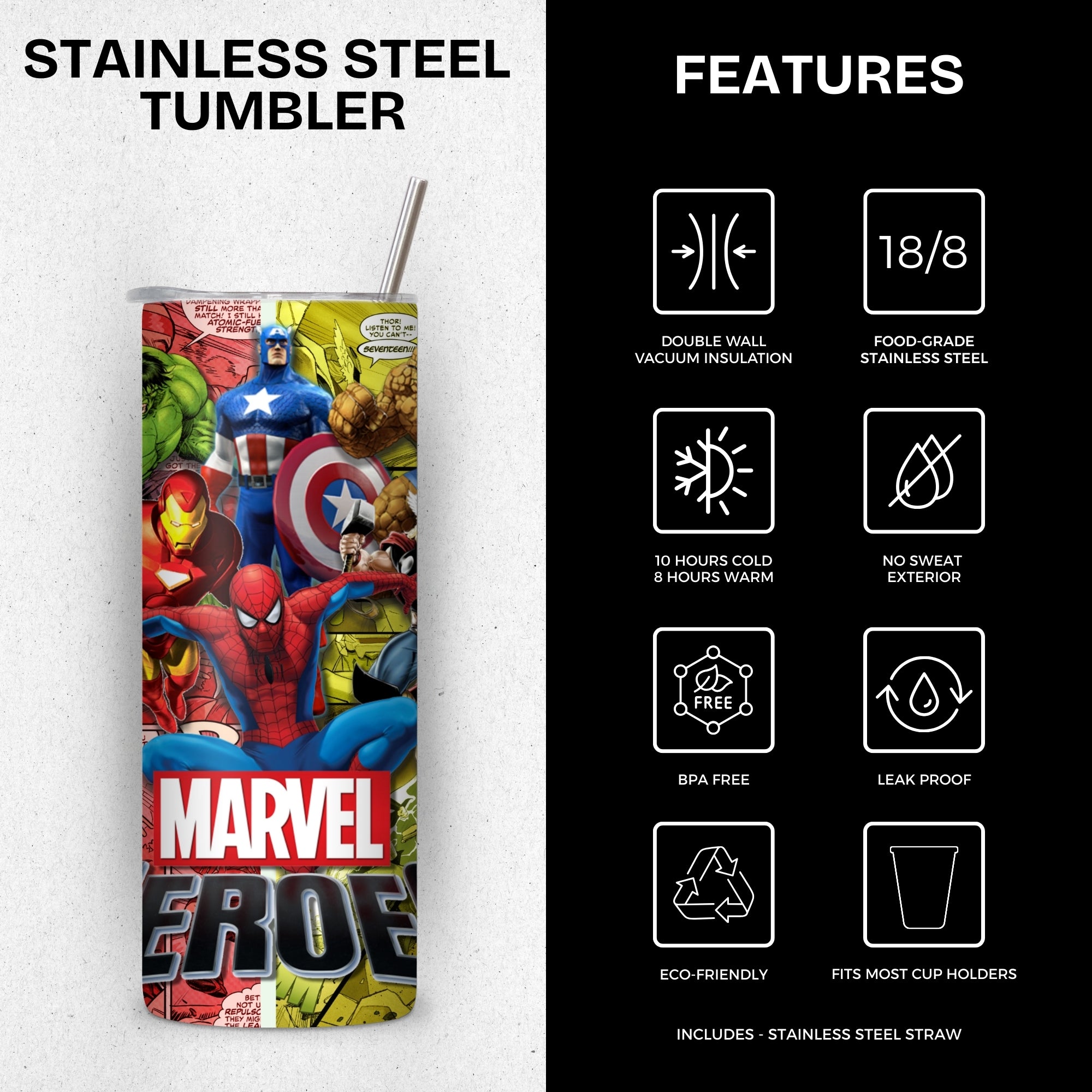 Marvel Themed Stainless Steel Vacuum Insulated Tumbler