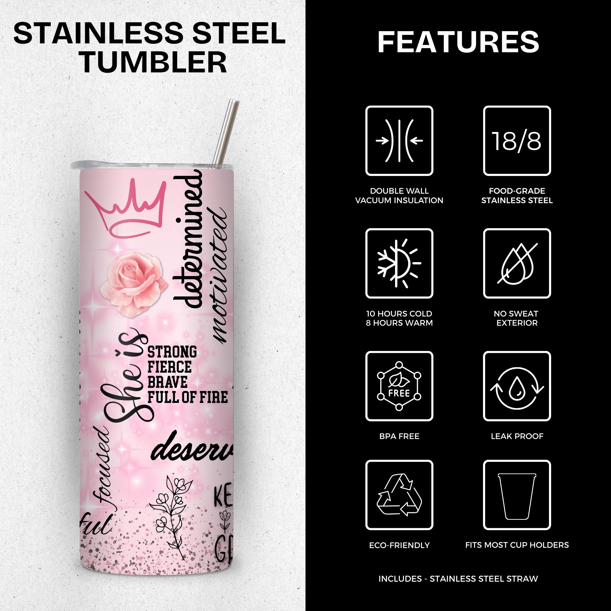 Affirmations for her Themed Stainless Steel Vacuum Insulated Tumbler