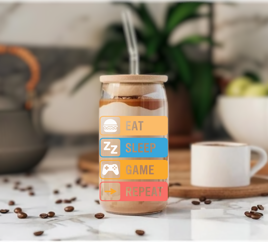 Eat Sleep Game Repeat - Glass Tumbler