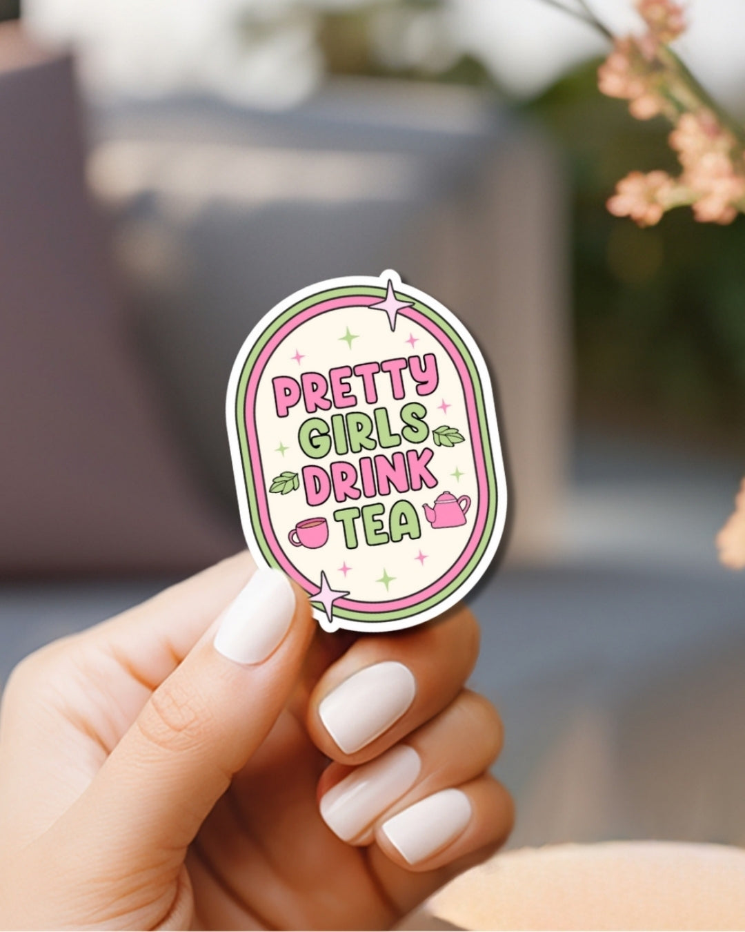 Pretty girls drink Tea Vinyl Waterproof Sticker