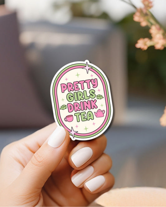 Pretty girls drink Tea Vinyl Waterproof Sticker