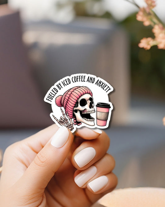 Fueled By Coffee & Anxiety Vinyl Waterproof Sticker