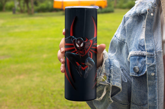 Black Spiderman Themed Stainless Steel Vacuum Insulated Tumbler