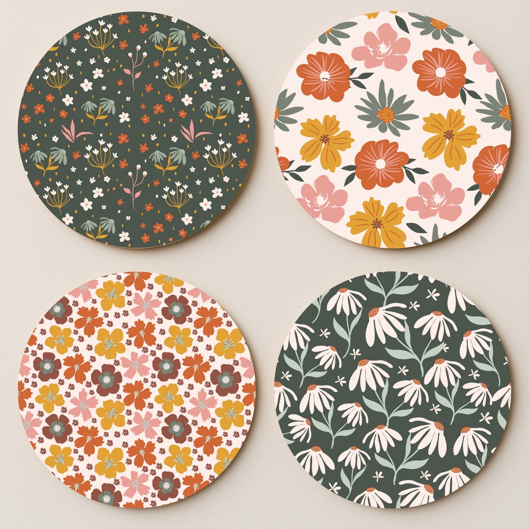 Boho Wildflowers MDF Coasters - Set Of 4
