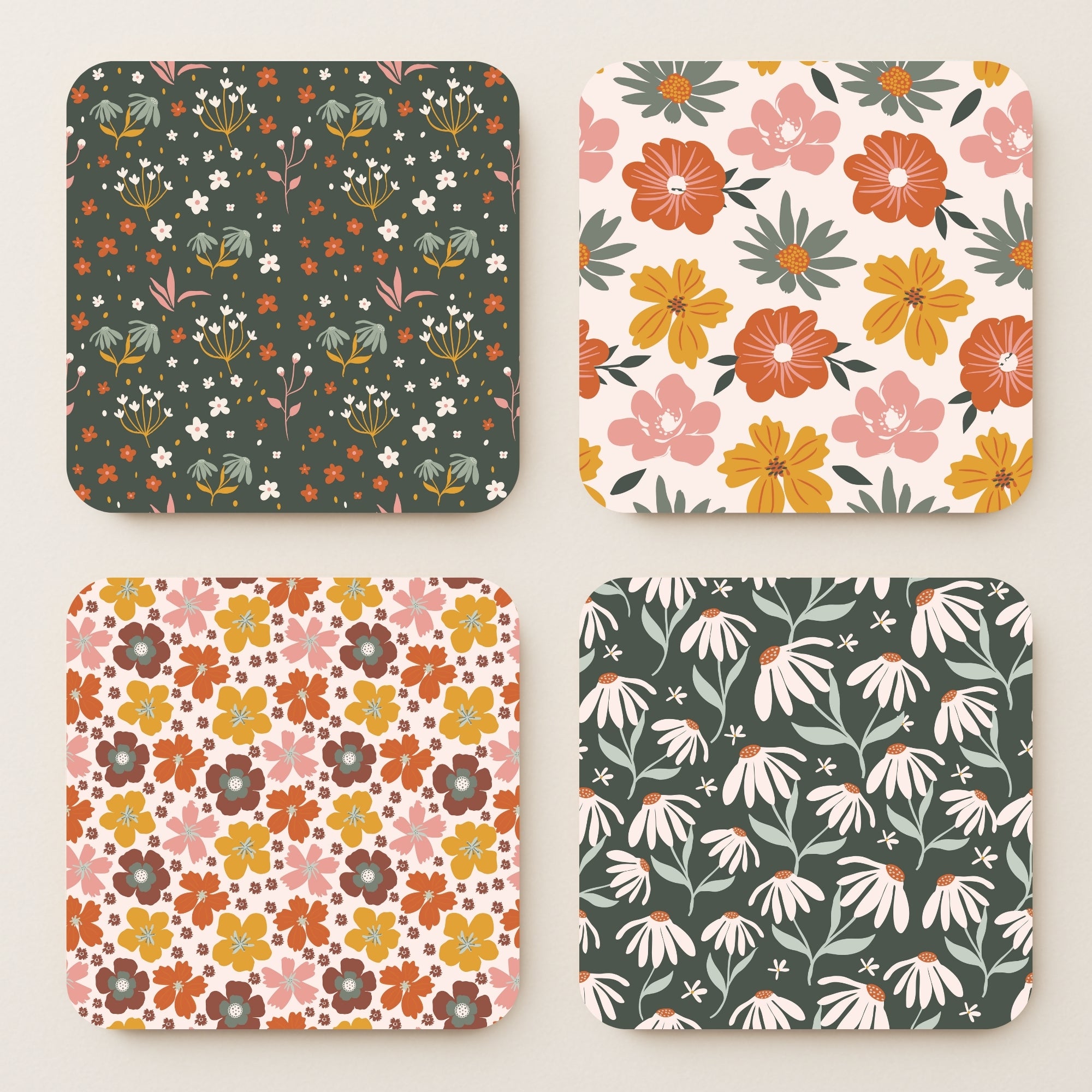 Boho Wildflowers MDF Coasters - Set Of 4