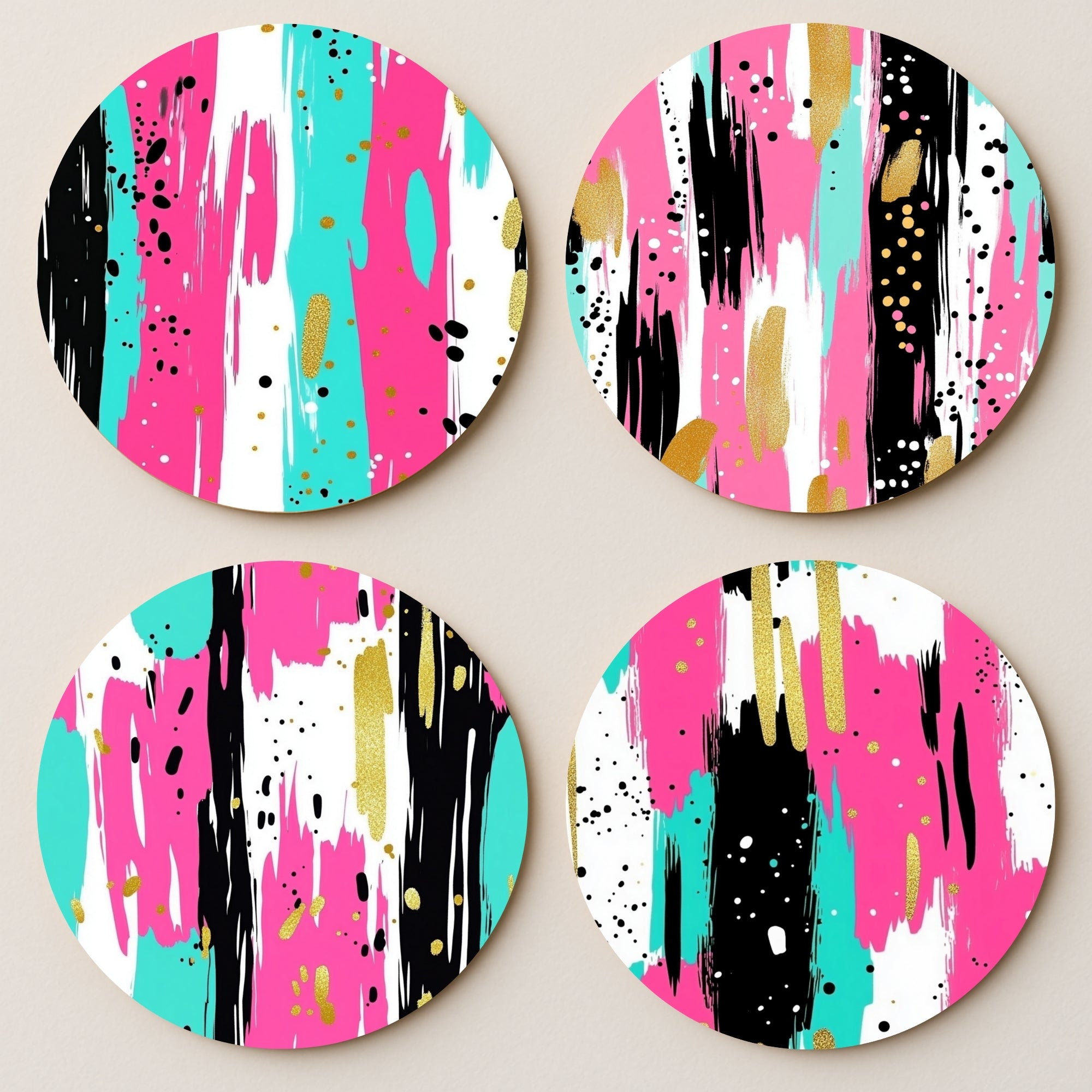 Pink and Black Brush Strokes MDF Coasters - Set Of 4