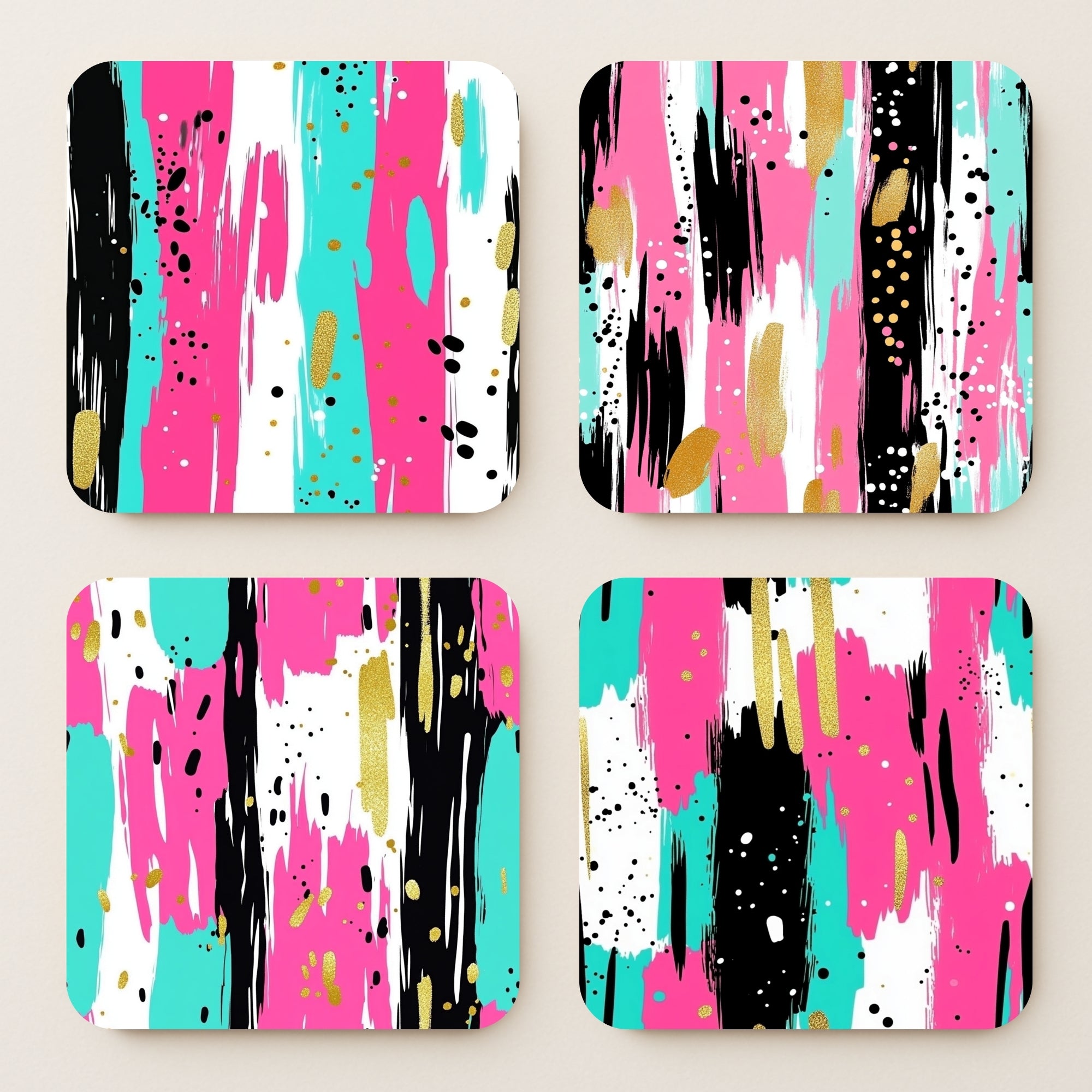Pink and Black Brush Strokes MDF Coasters - Set Of 4