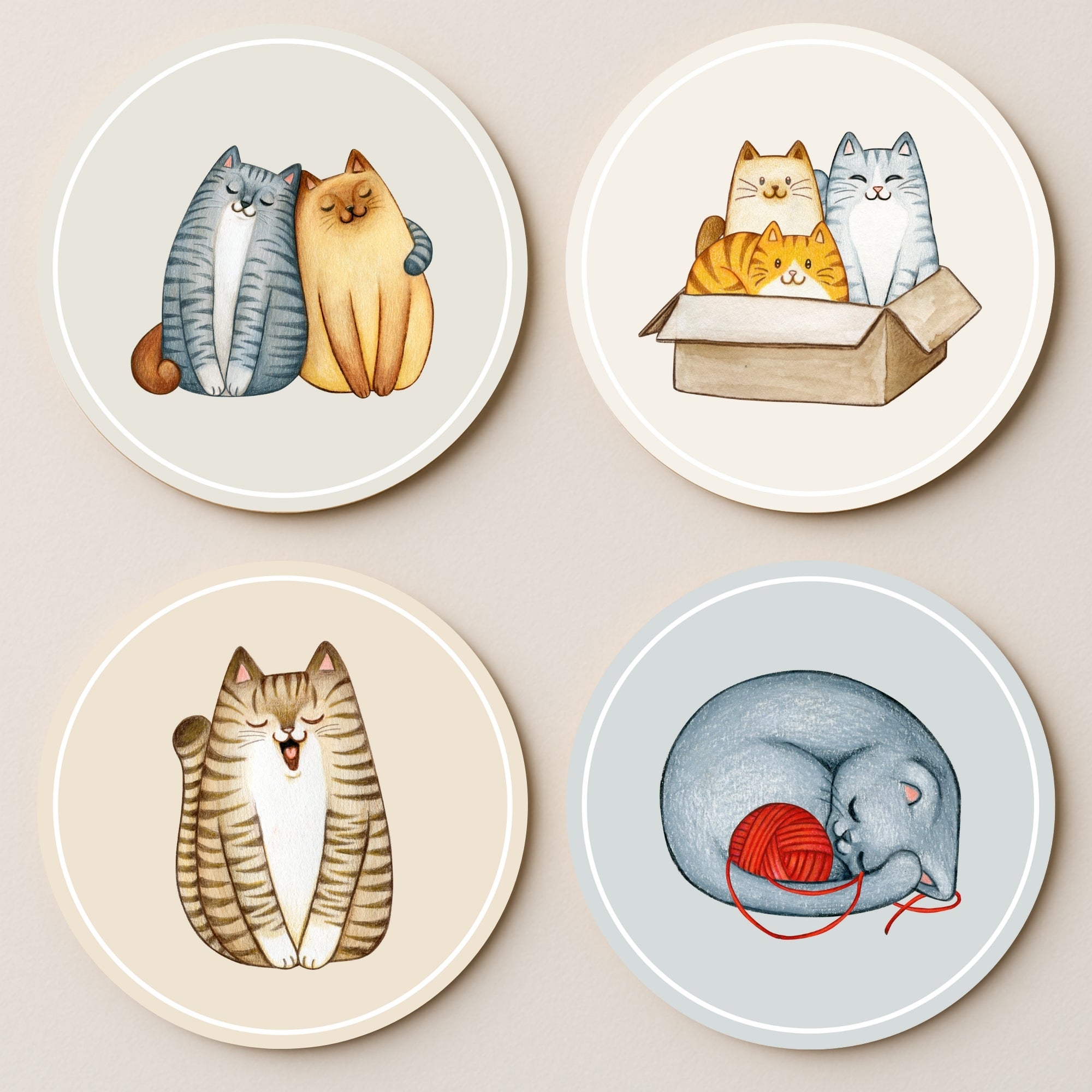 Cute Cats MDF Coaster - Set Of 4