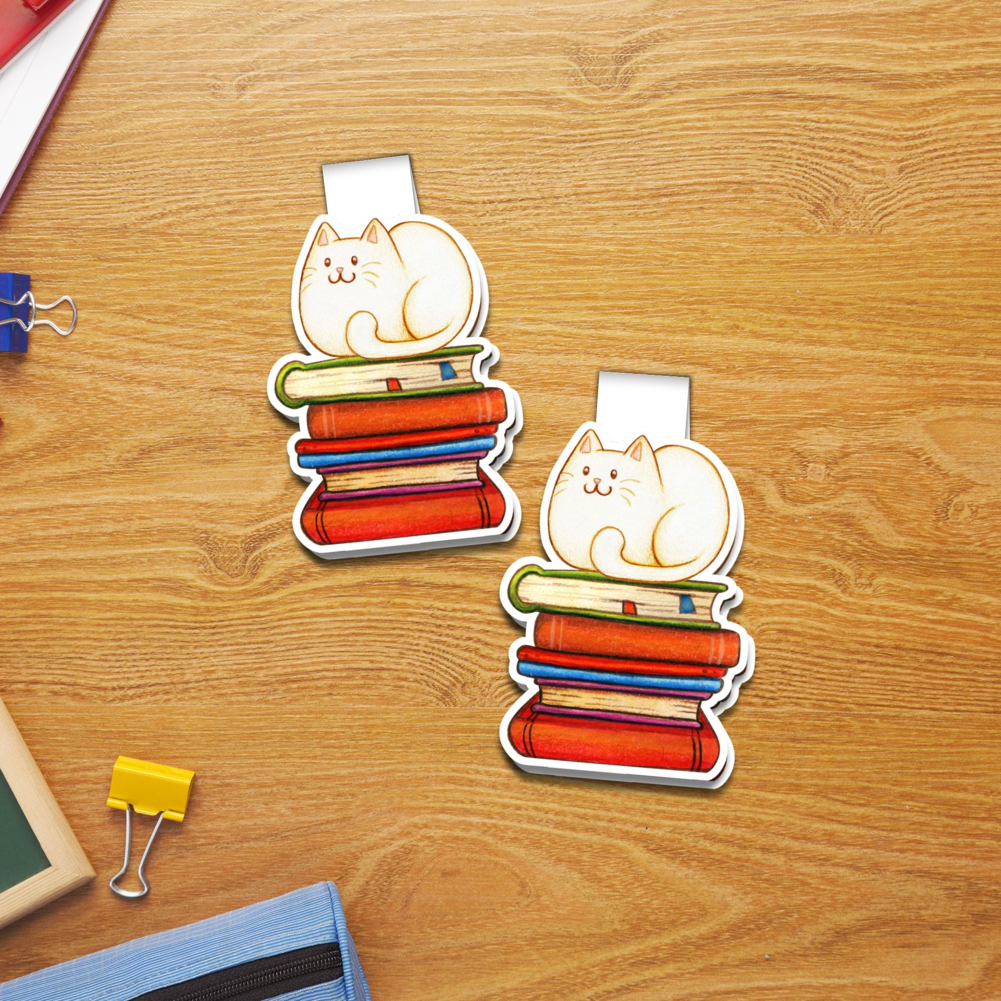 Books and Fat Cat Magnetic Bookmark