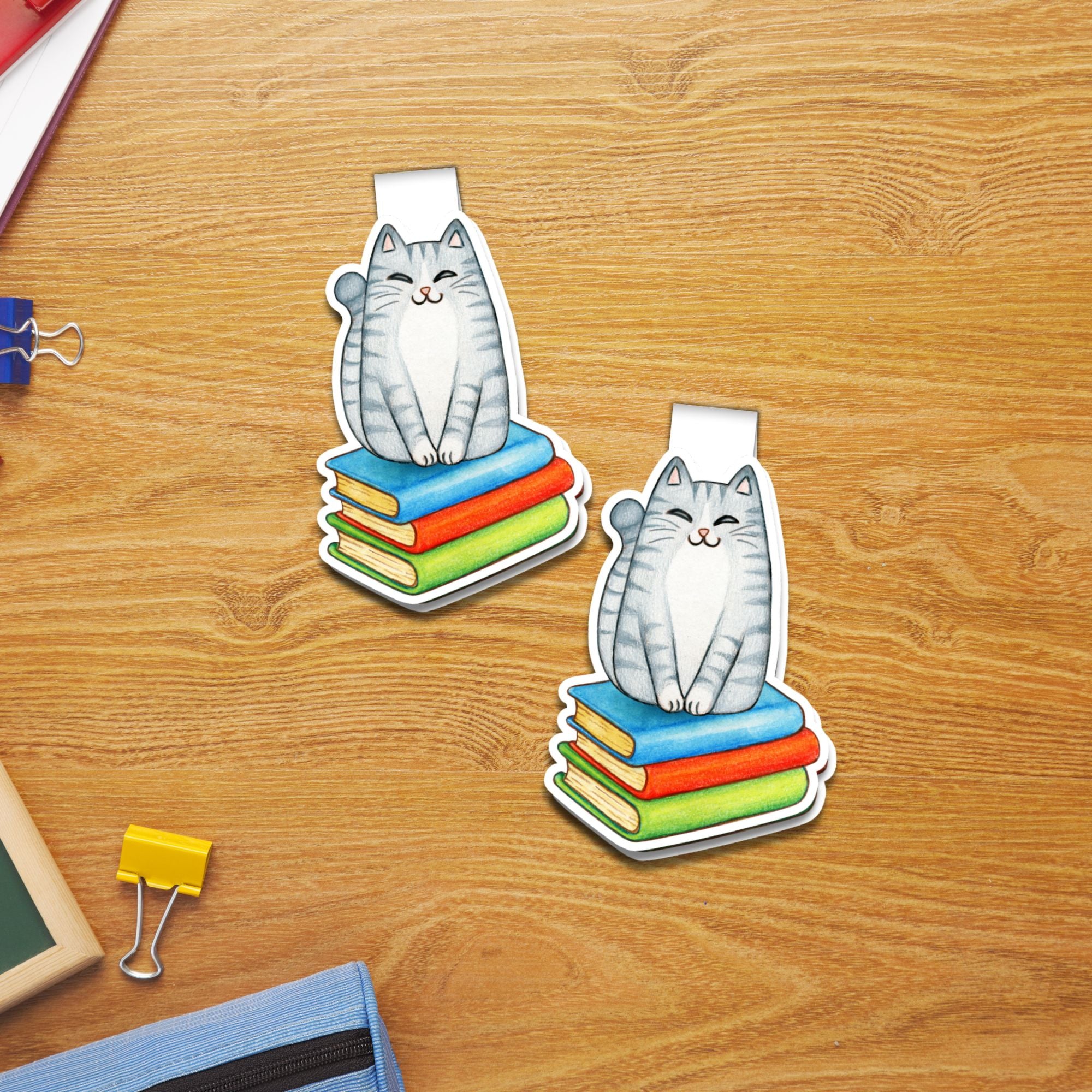 Ninja Cat on a Pile Of Books Magnetic Bookmark