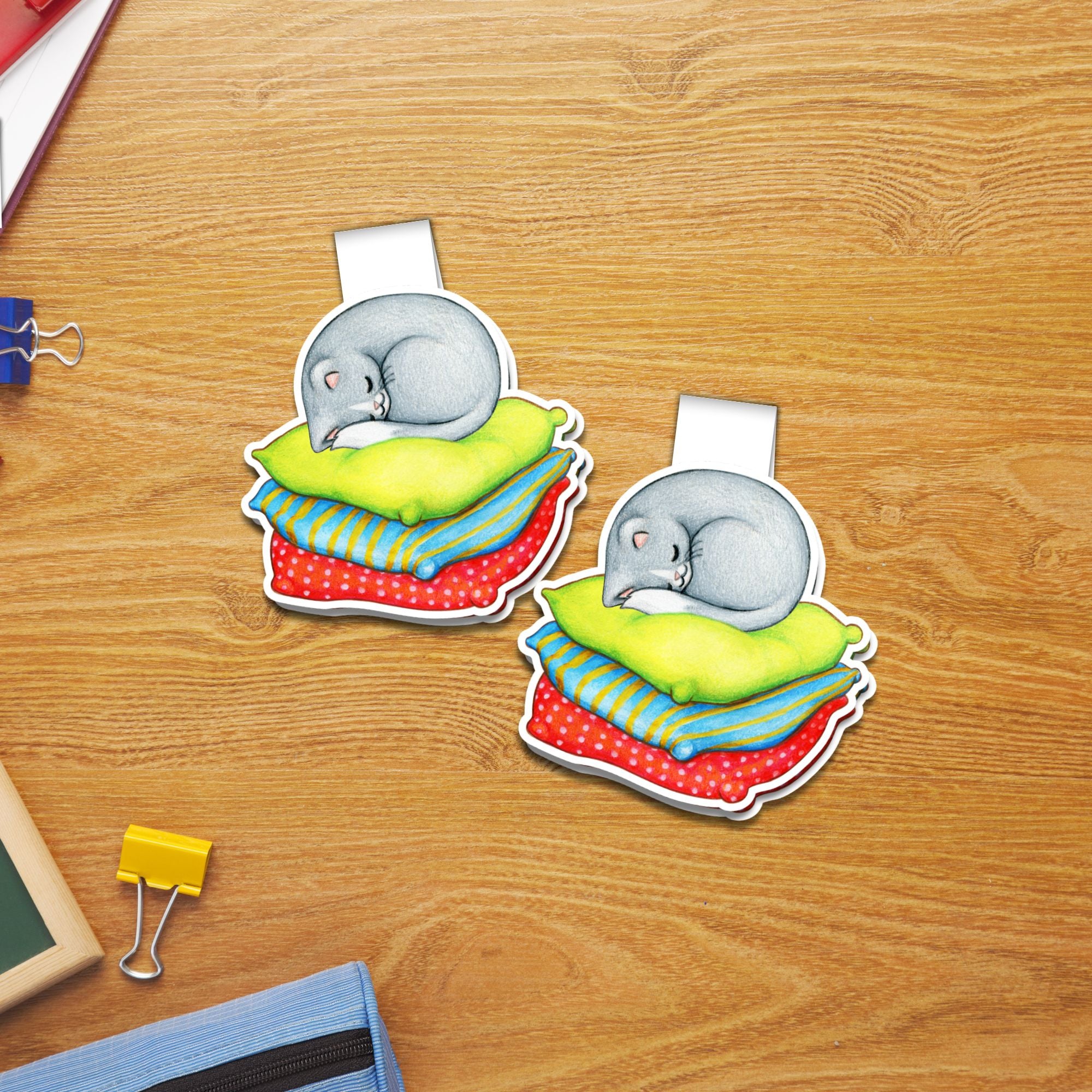 Ninja Cat on Pillows Magnetic Bookmark