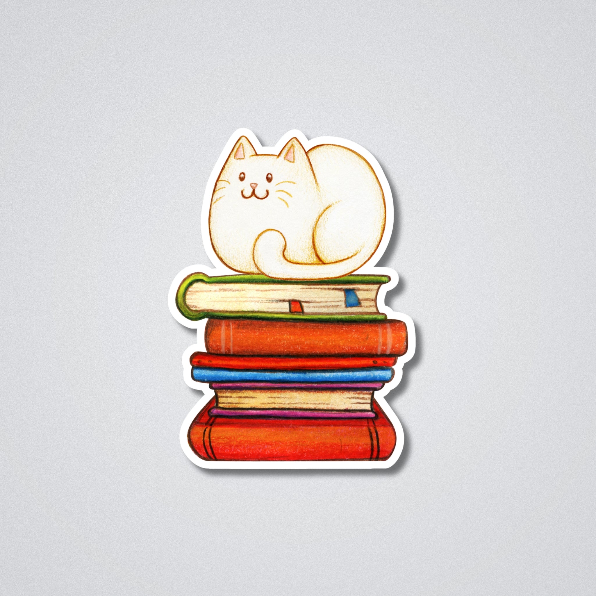 Cat on a pile of books Vinyl Waterproof Sticker