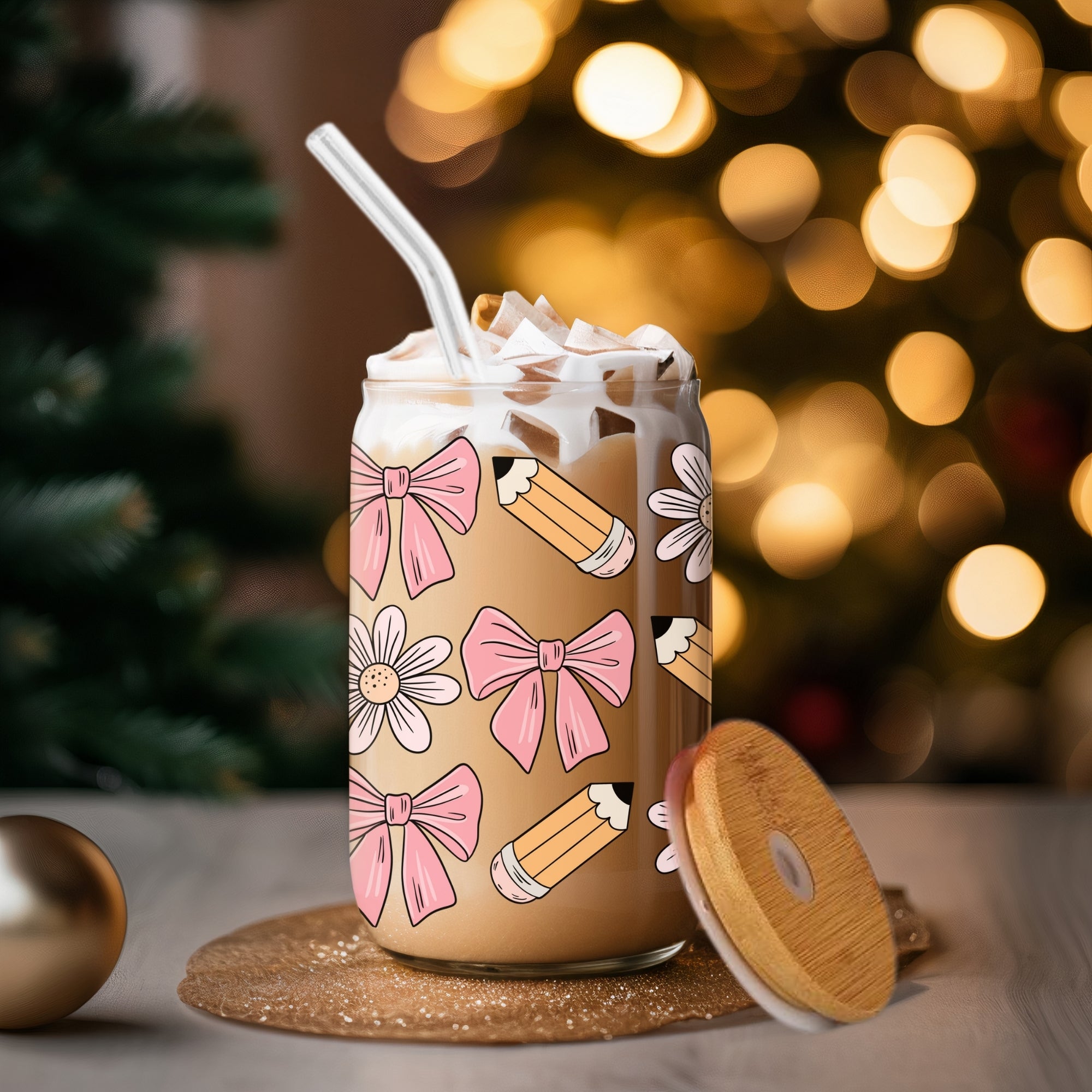 Bows & Pencils - Glass Tumbler