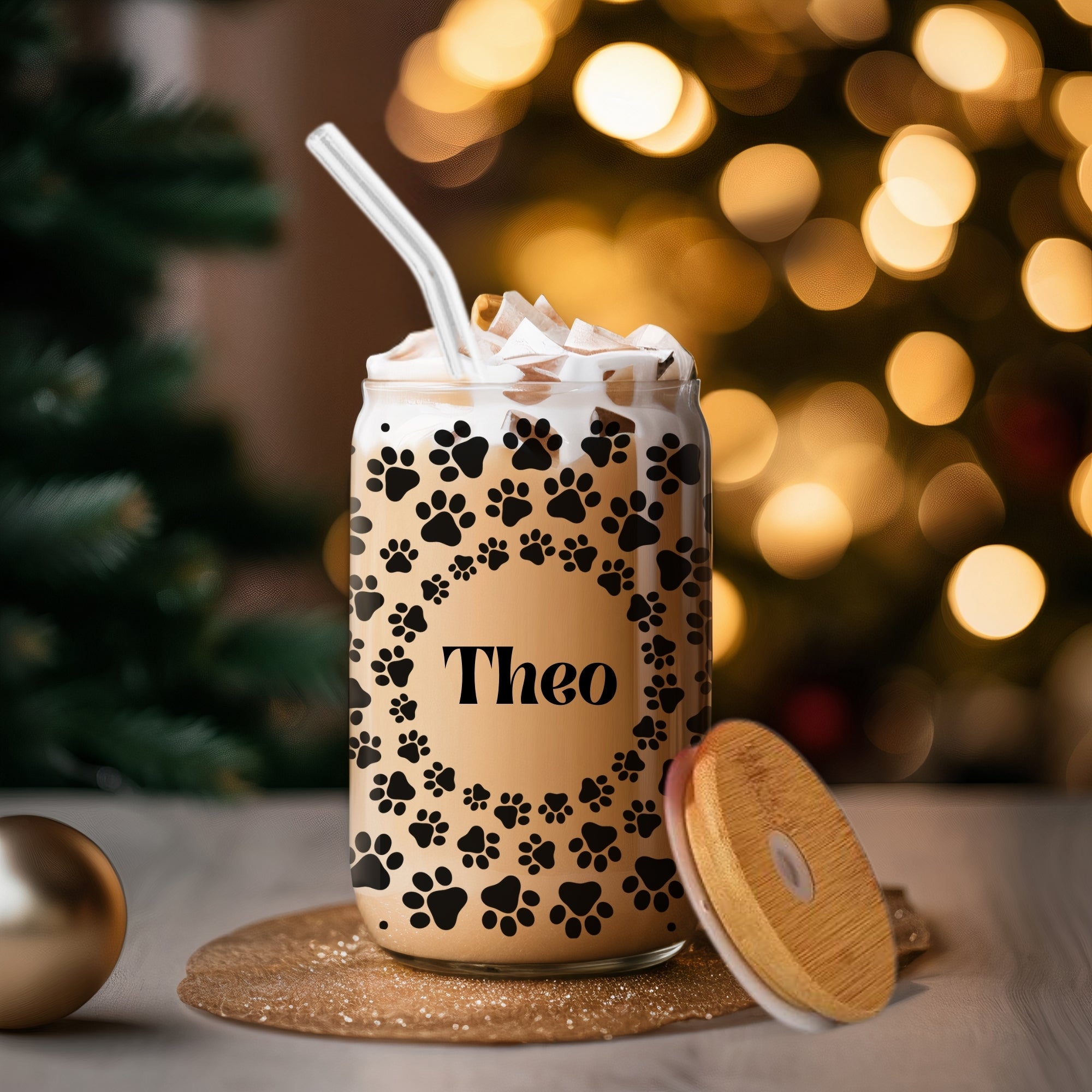 Personalised Name Paw Print - Glass Tumbler