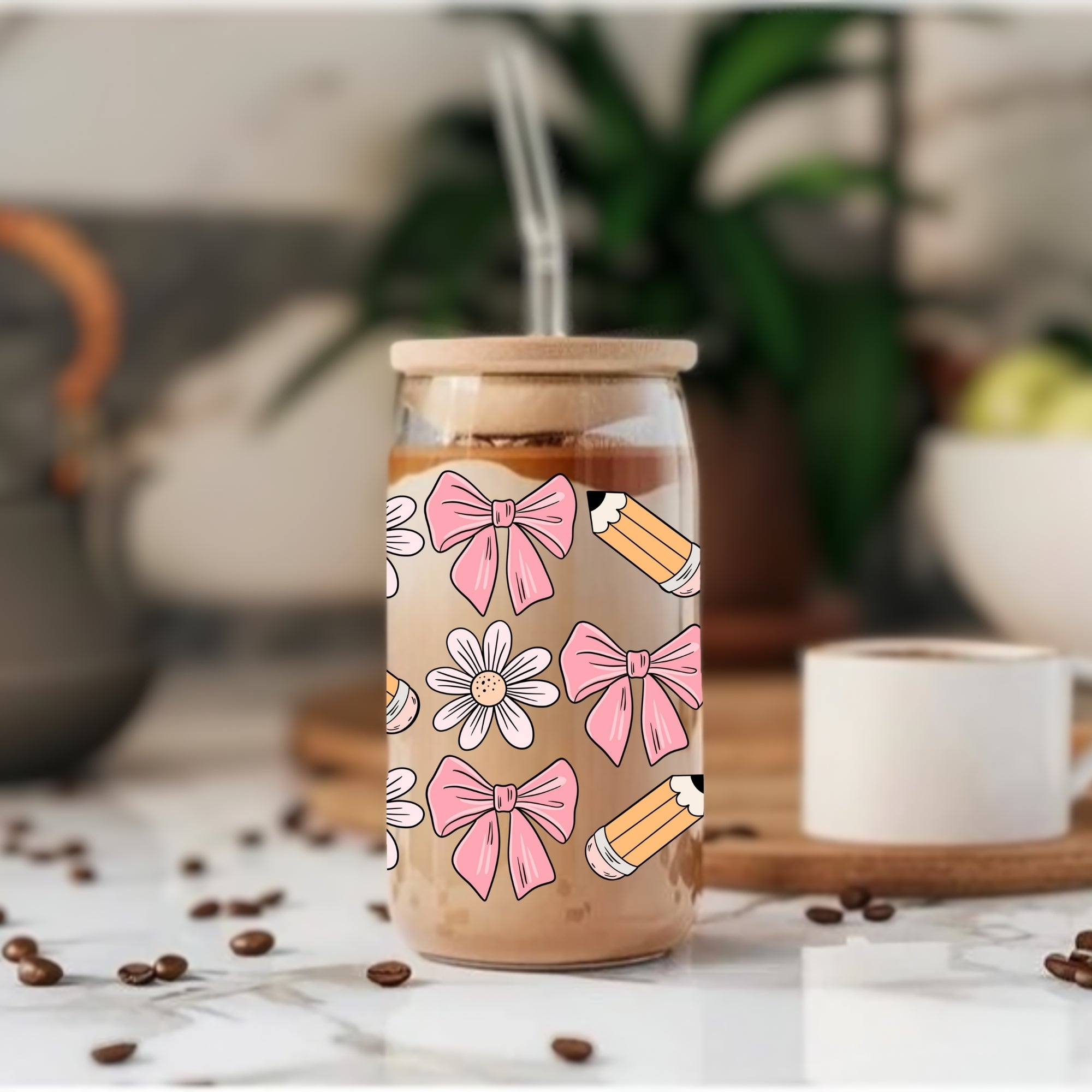 Bows & Pencils - Glass Tumbler