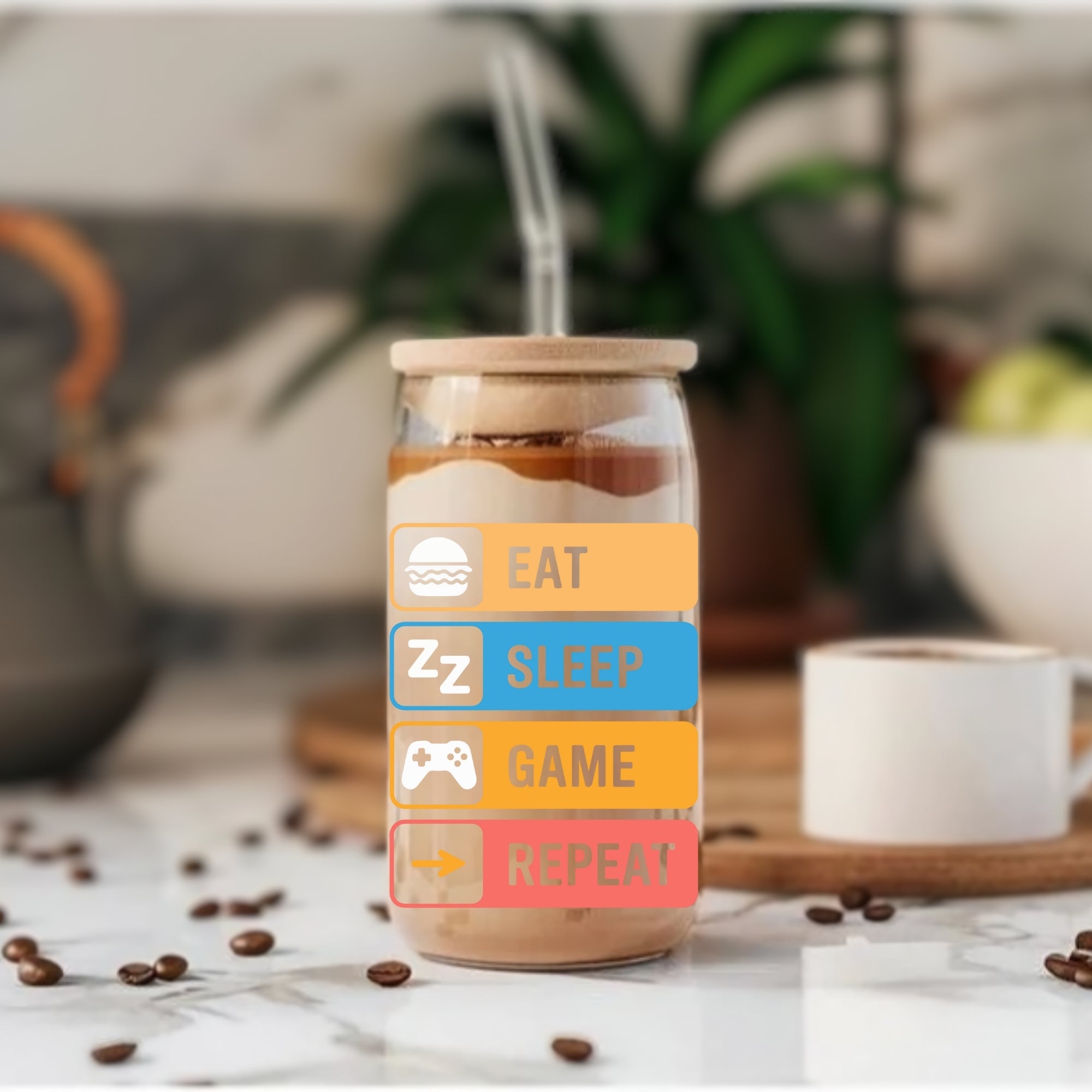 Eat Sleep Game Repeat - Glass Tumbler