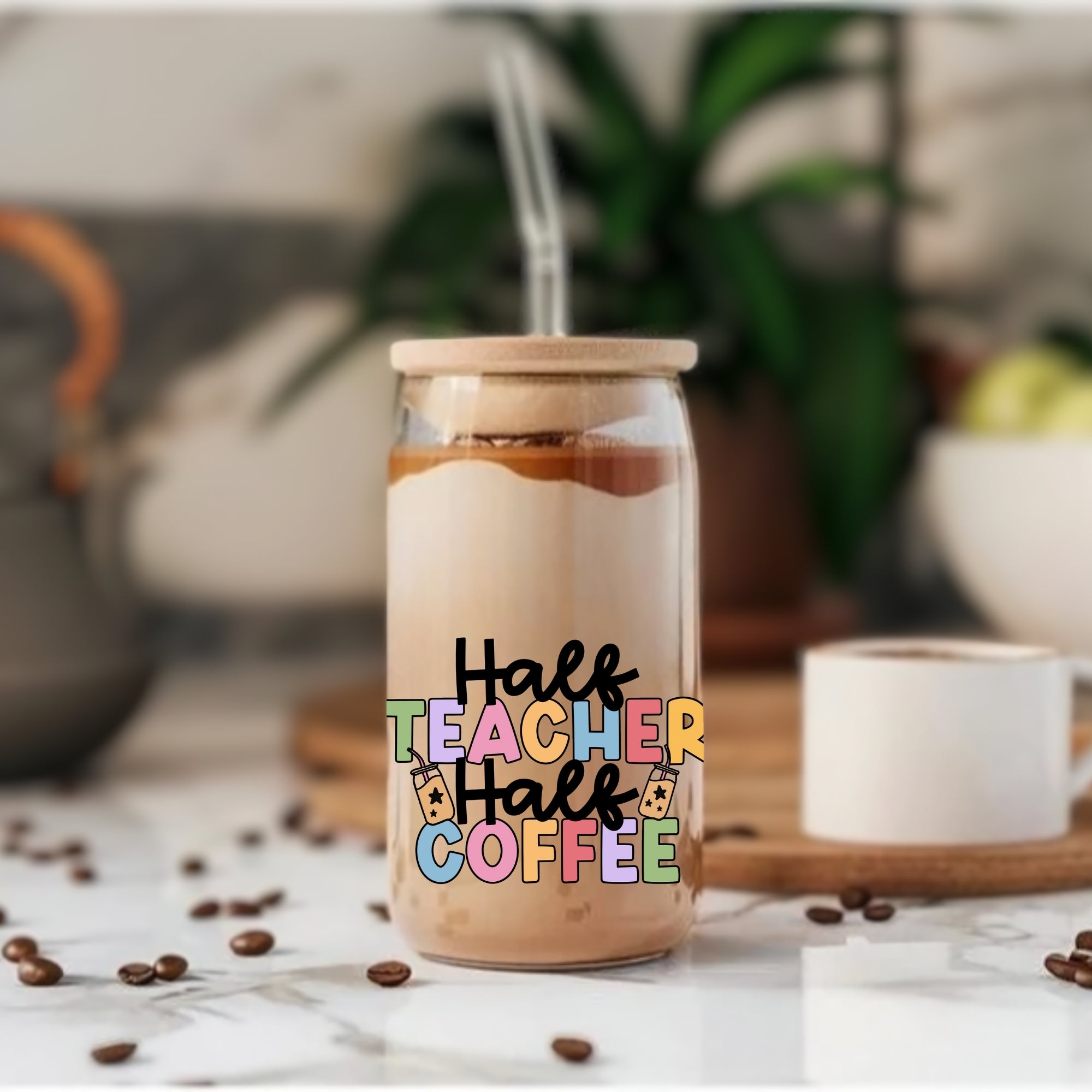 Half Teacher Half Coffee - Glass Tumbler