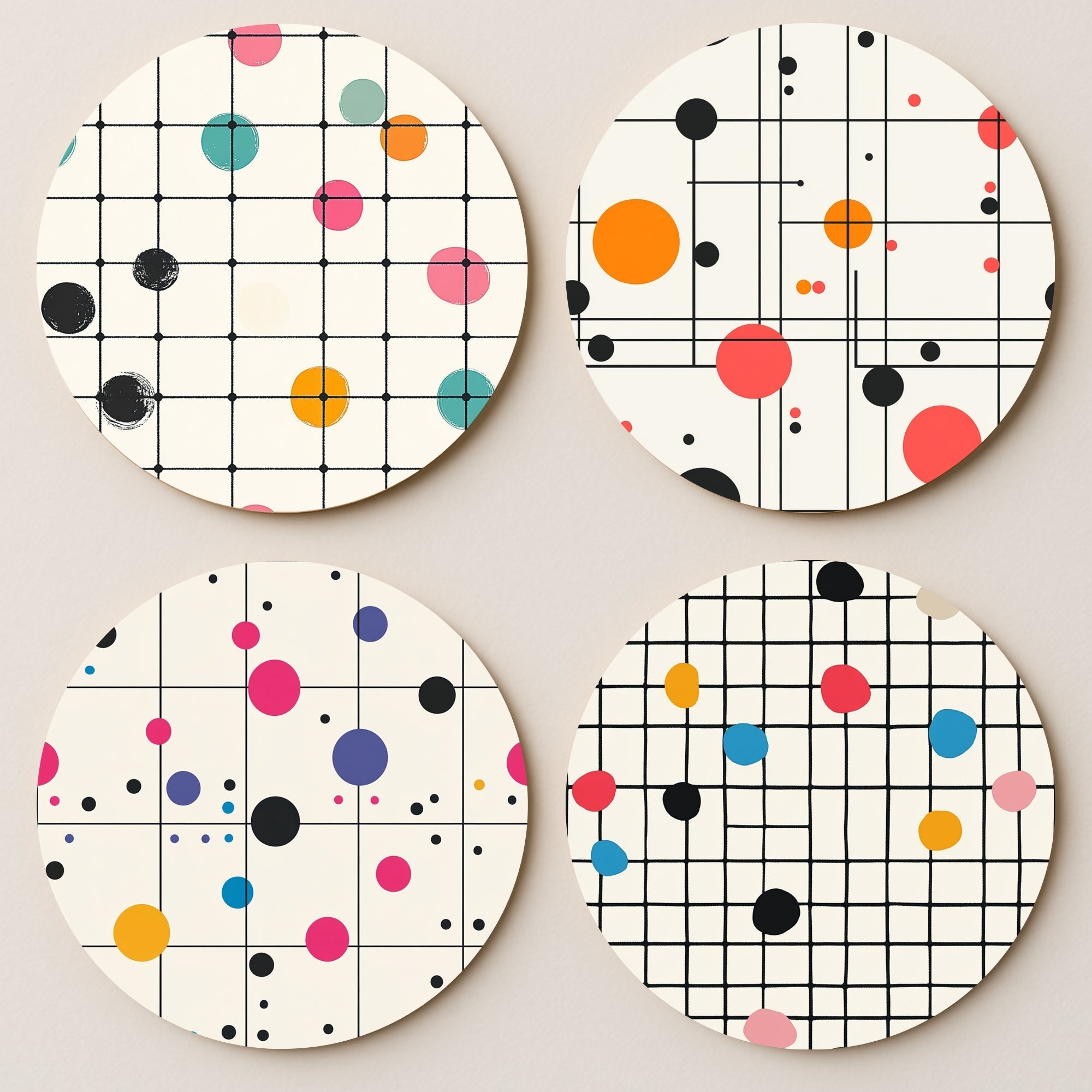 Modern Grid MDF Coaster - Set Of 4