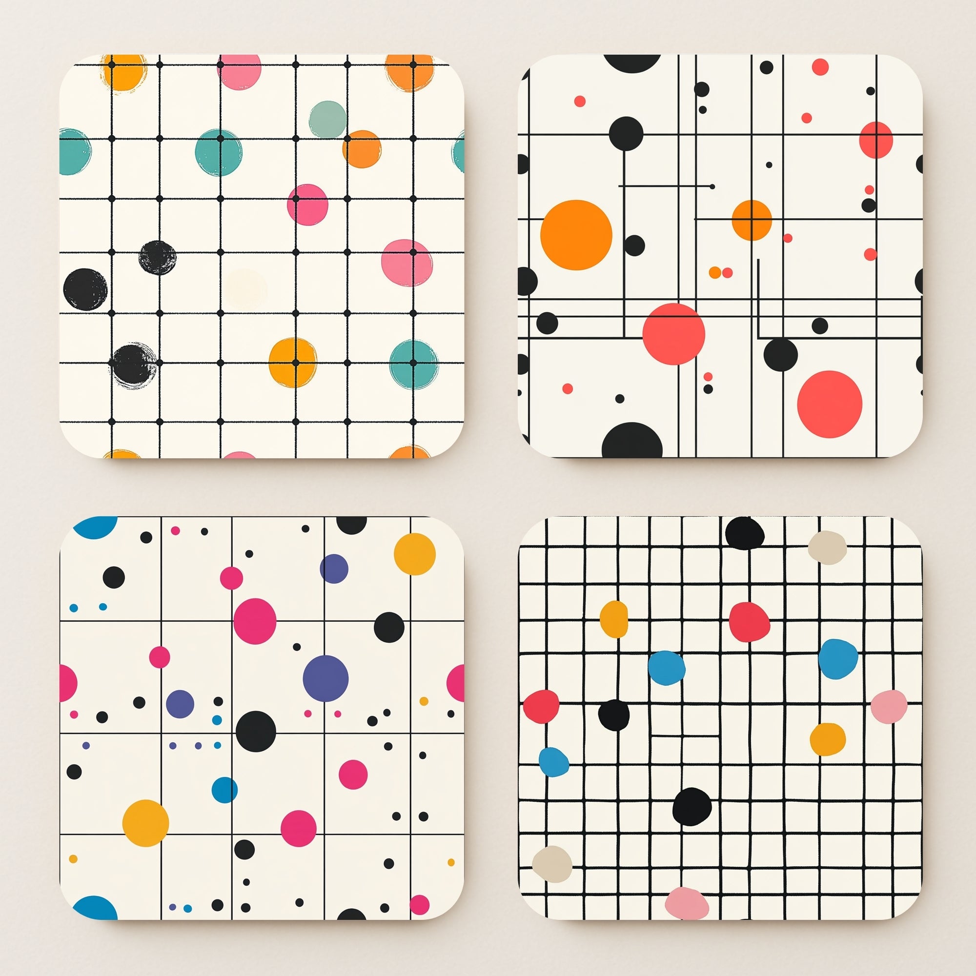 Modern Grid MDF Coaster - Set Of 4