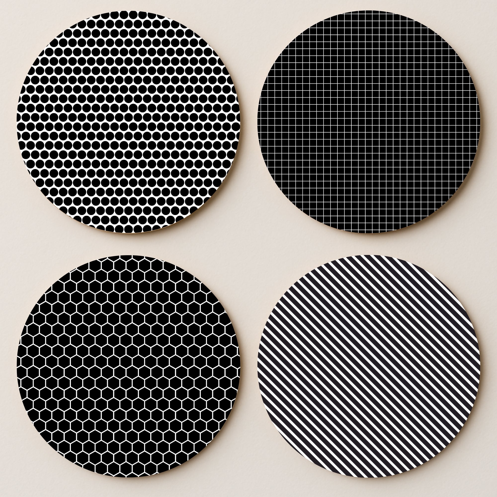 Monochrome MDF Coasters - Set Of 4