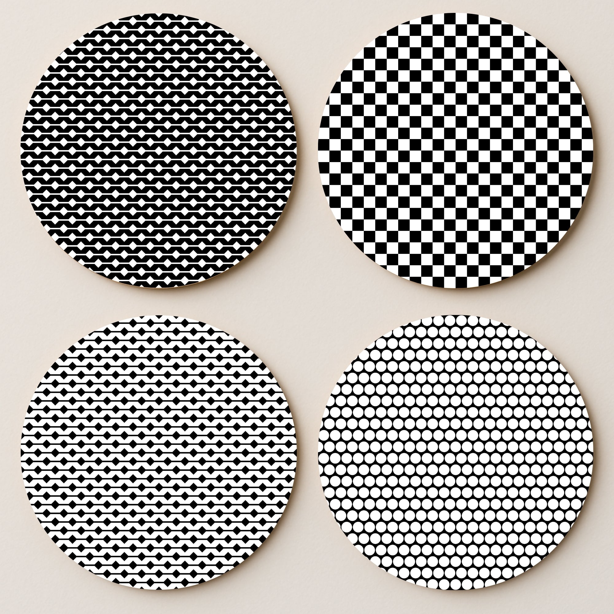 Monochrome MDF Coasters - Set Of 4
