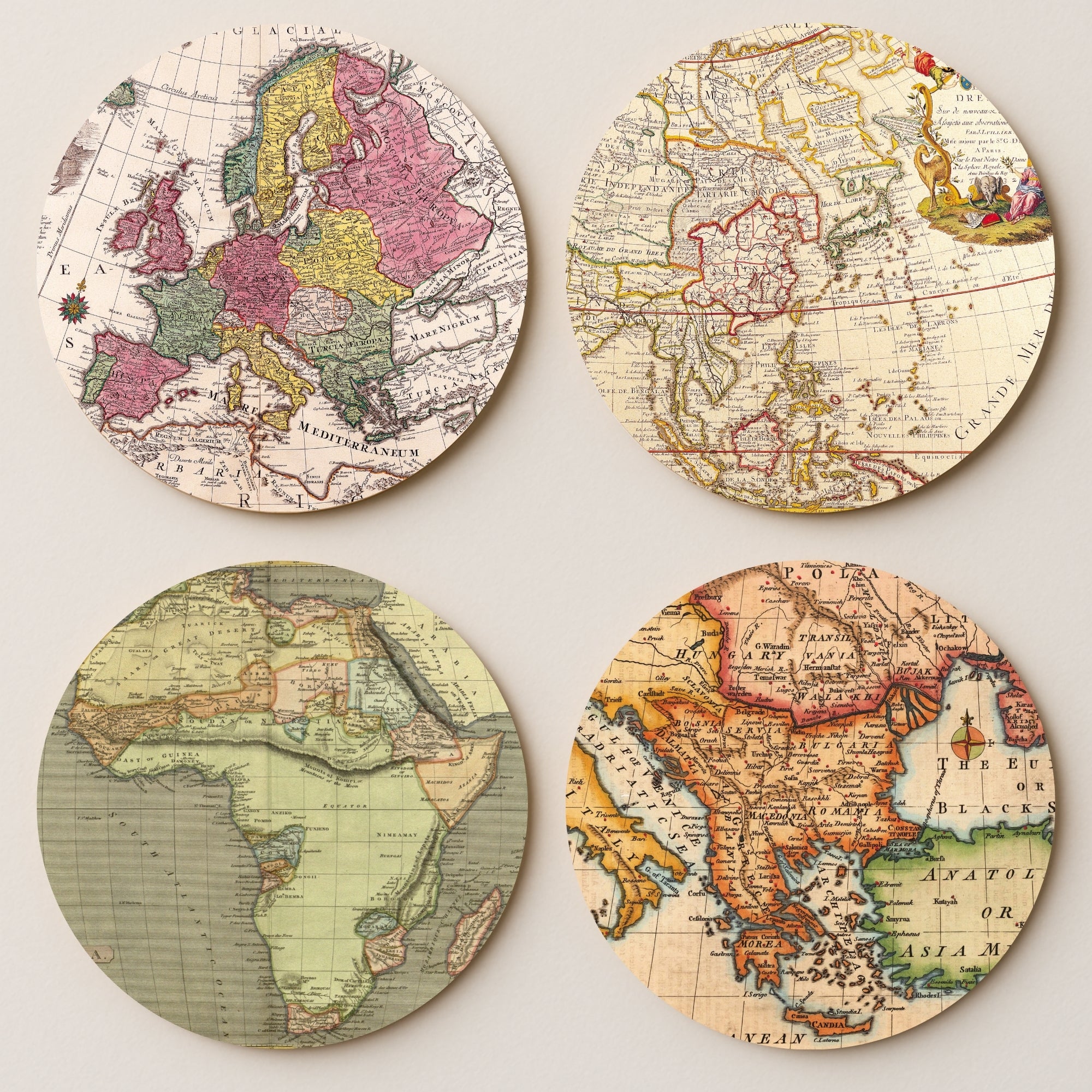 Old Vintage Maps MDF Coasters - Set Of 4
