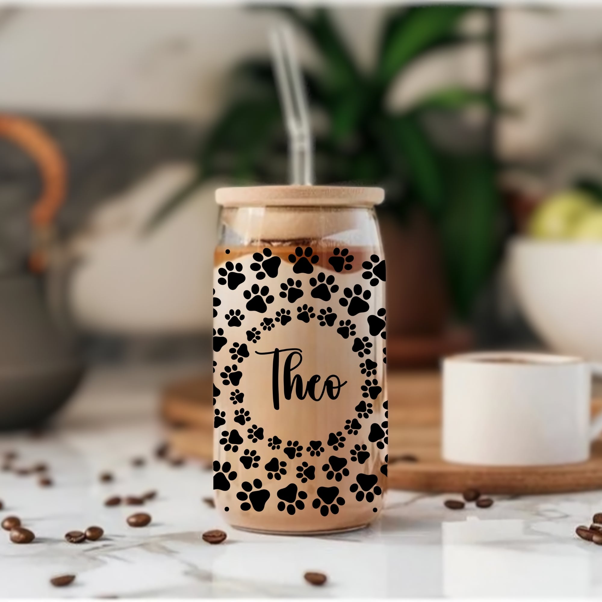 Personalised Name Paw Print - Glass Tumbler