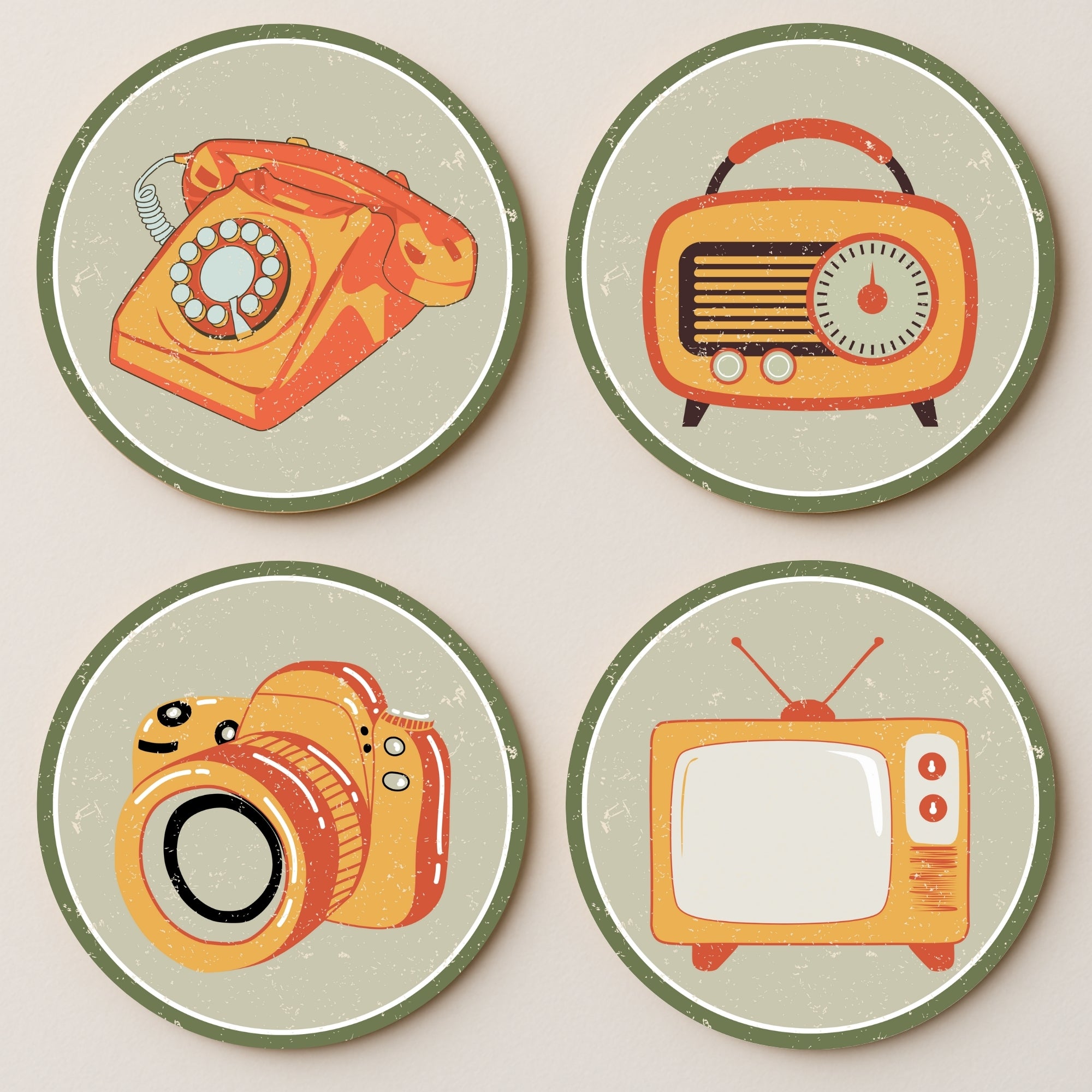 Retro Vintage MDF Coasters - Set Of 4