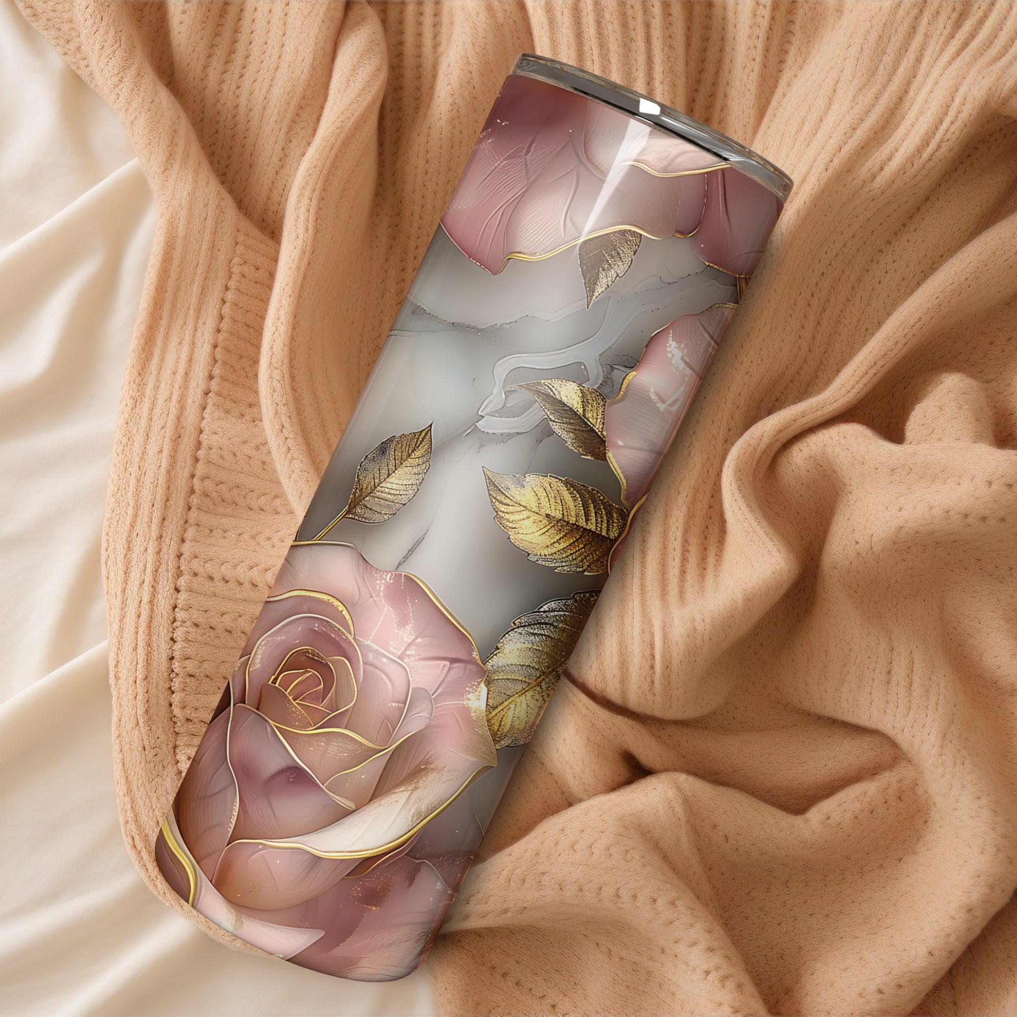 Vintage Floral Themed Stainless Steel Vacuum Insulated Tumbler