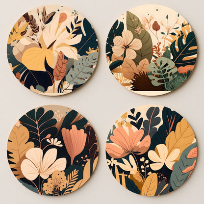 Abstract Botanical MDF Coasters - Set Of 4