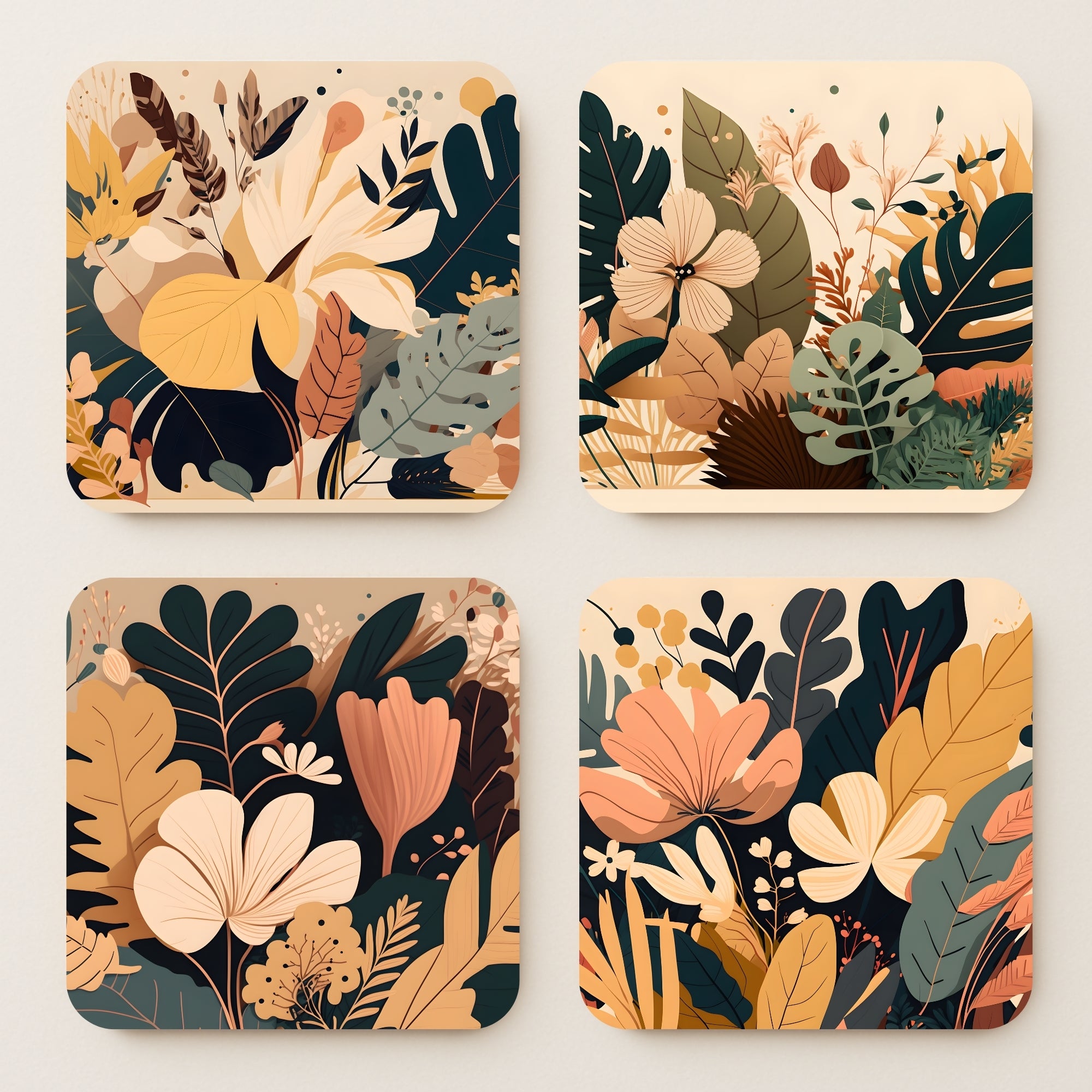Abstract Botanical MDF Coasters - Set Of 4