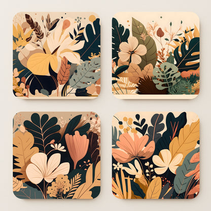 Abstract Botanical MDF Coasters - Set Of 4