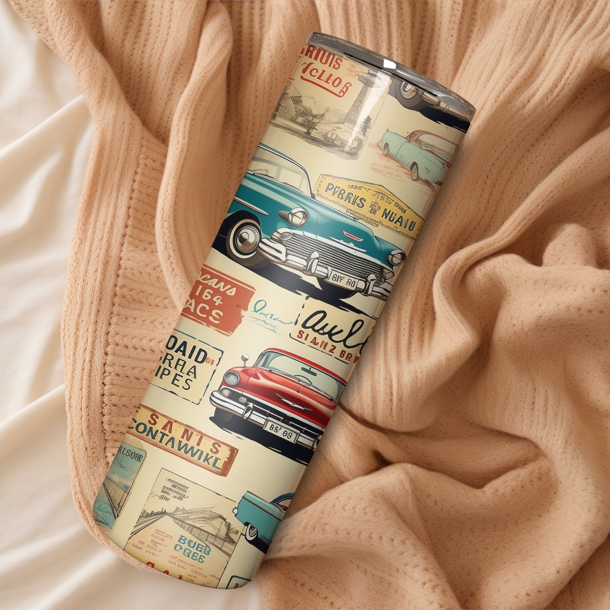 Vintage Cars Themed Stainless Steel Vacuum Insulated Tumbler