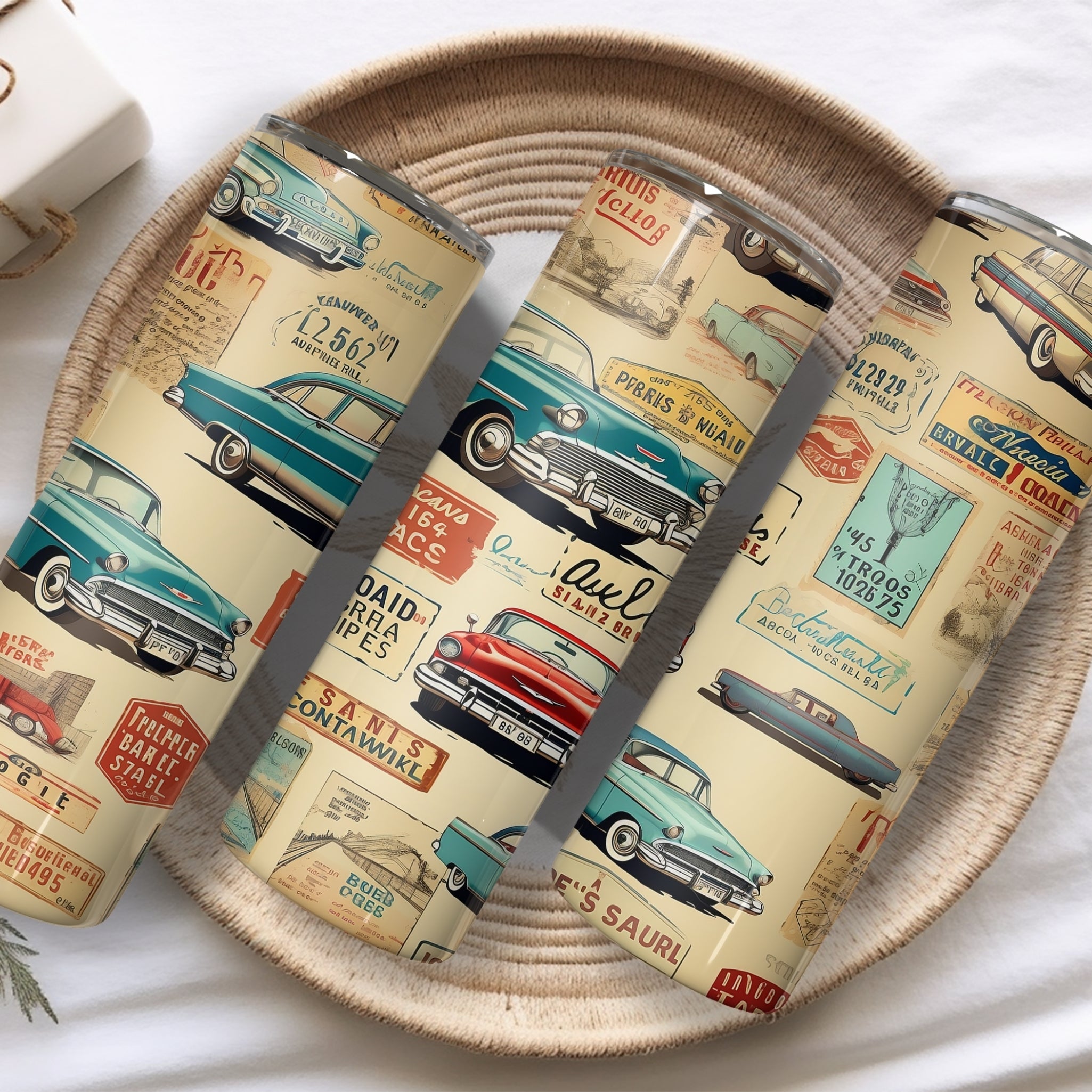 Vintage Cars Themed Stainless Steel Vacuum Insulated Tumbler