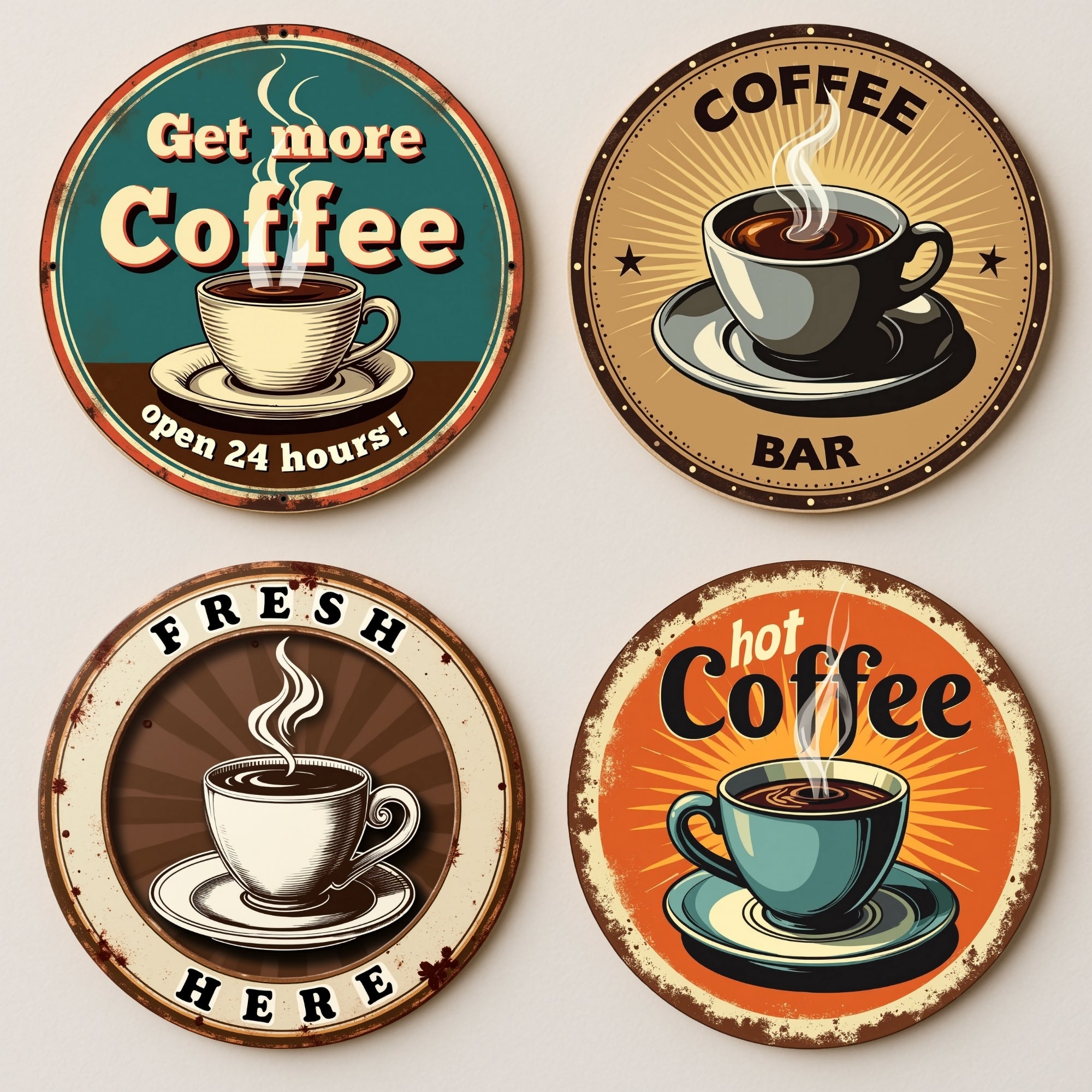 Vintage Coffee MDF Coasters - Set Of 4