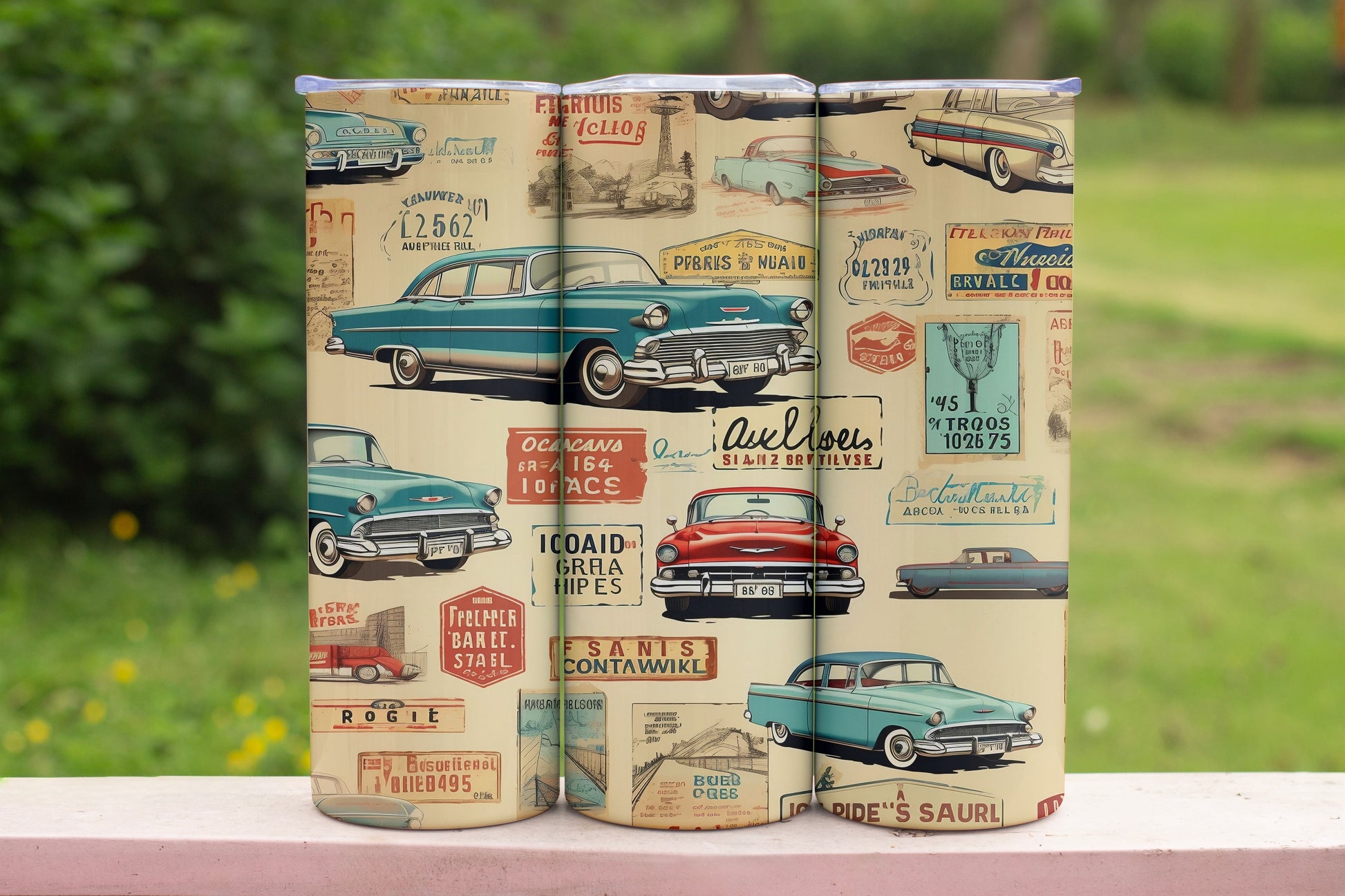 Vintage Cars Themed Stainless Steel Vacuum Insulated Tumbler