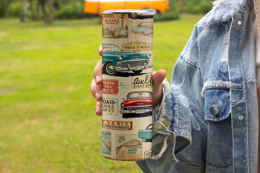 Vintage Cars Themed Stainless Steel Vacuum Insulated Tumbler